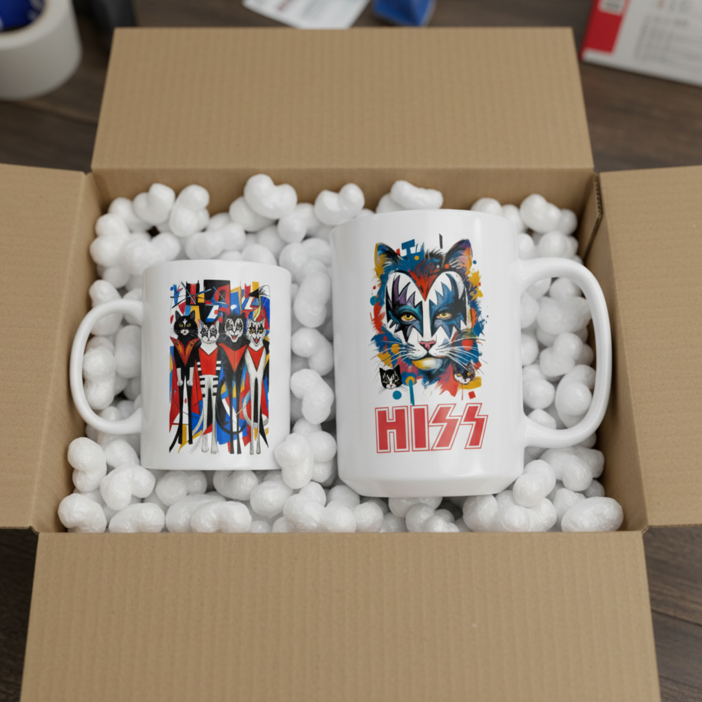 Rock Cats Mug Double Sided Coffee | Sarcastic Humor Music Art Gift Ceramic Cup
