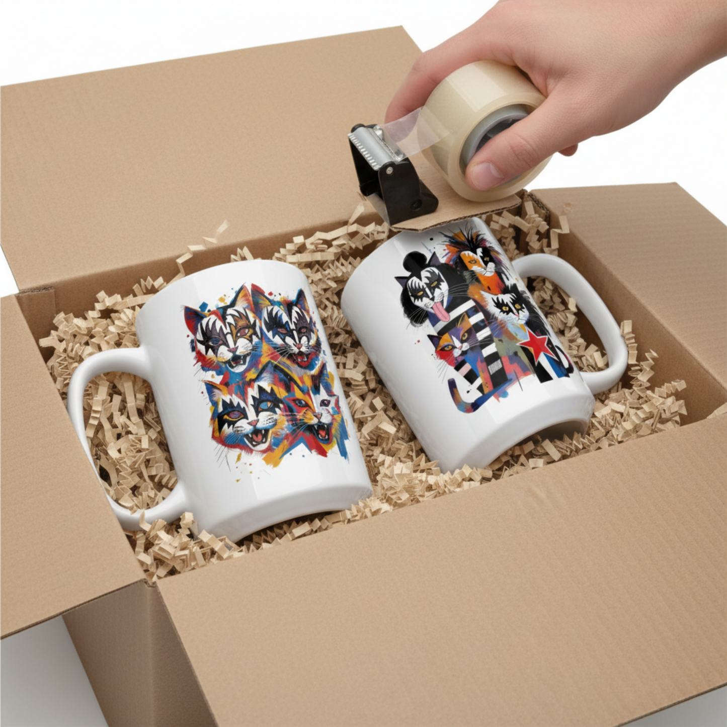 KISS Cat Mug Rock Art Colorful Coffee Cup Music Lover GiftGift Ceramic Cup