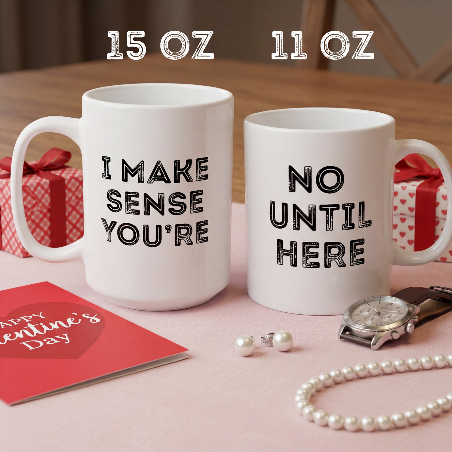 Matching Couple Mugs Set, Double-Sided, Funny Valentine Gift, His Hers, Coffee, Tea | Design #1