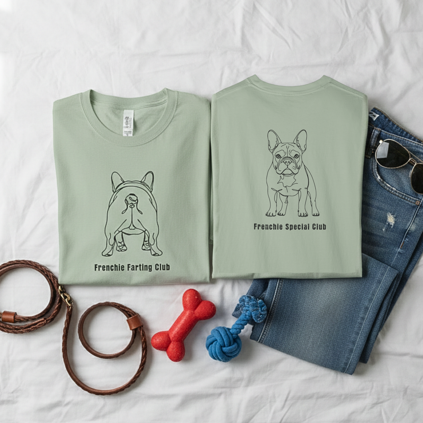 Frenchie Farting Club Shirt Funny Bulldog Dog Humor Front and Back Print Garment-Dyed Tee
