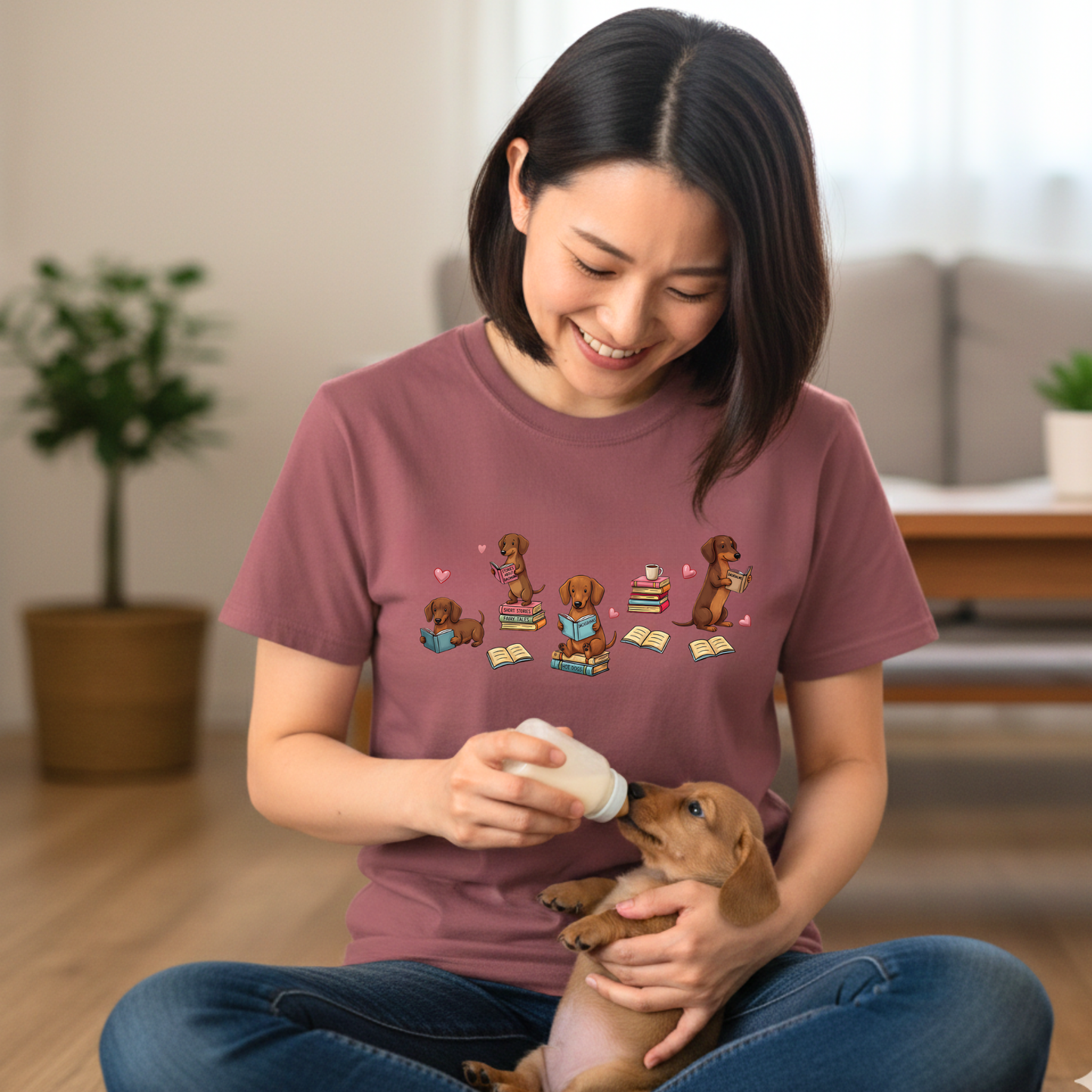 Dachshund Book Lover T-shirt | Reading Wiener Dog, Bookish Doxie Dyed Comfort Colors™ Tee