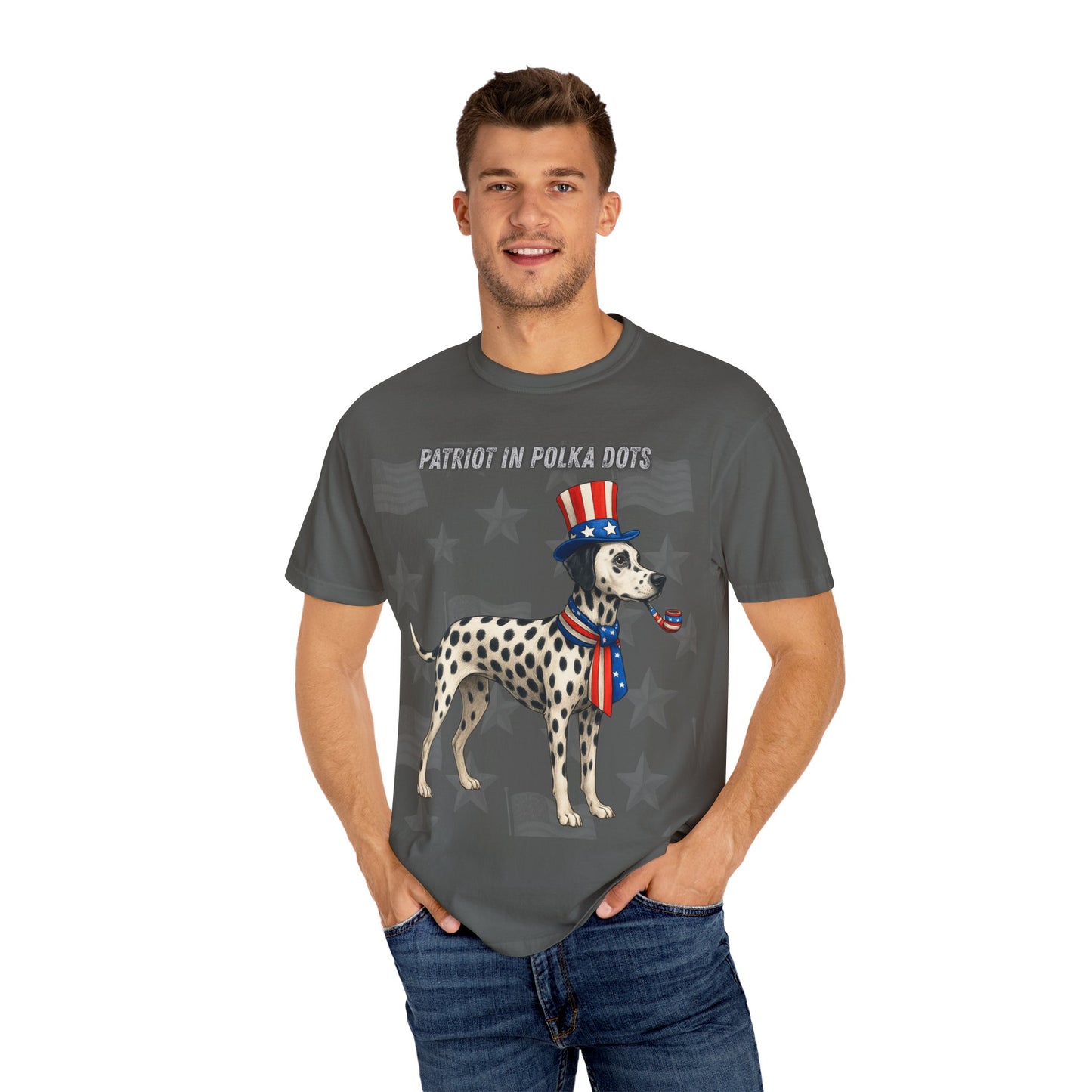 Dolmatian Patriotic Unisex T-Shirt - 4th of July Funny Dog Shirt -USA Flag - American Pride Pet Tee Great Gift