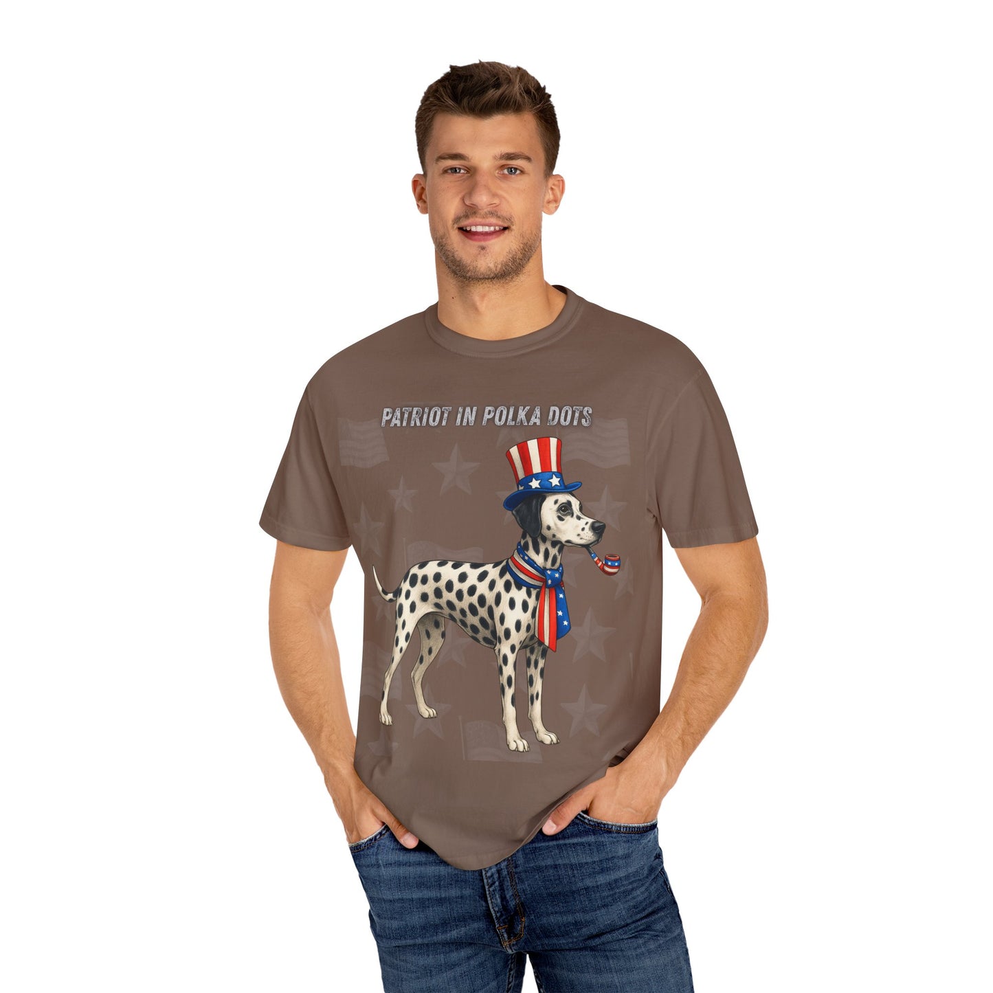 Dolmatian Patriotic Unisex T-Shirt - 4th of July Funny Dog Shirt -USA Flag - American Pride Pet Tee Great Gift