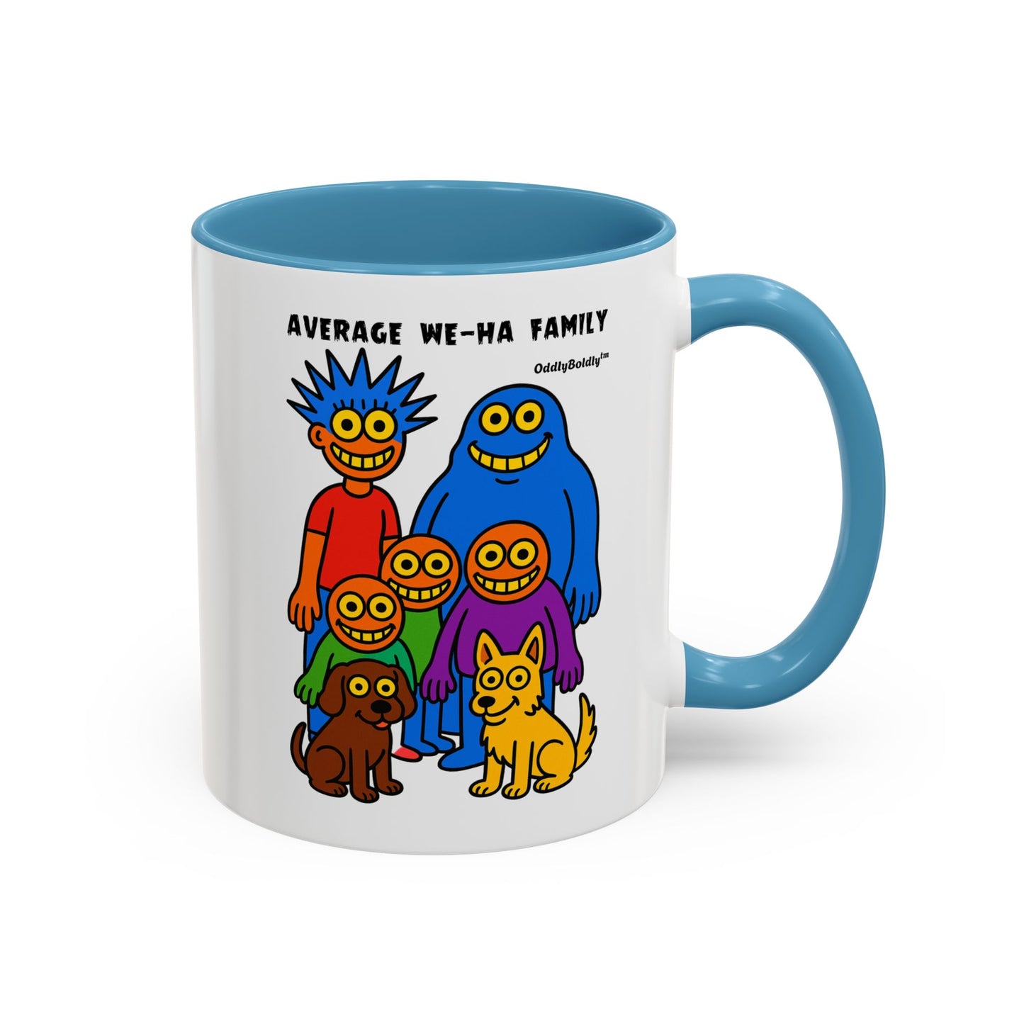 West Hartford Average Family Mug – Funny Local Cartoon Gift, Quirky Monster Coffee Cup, Colorful Small Town Humor