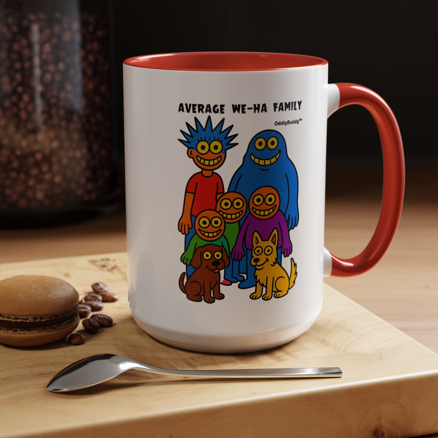 West Hartford Average Family Mug – Funny Local Cartoon Gift, Quirky Monster Coffee Cup, Colorful Small Town Humor