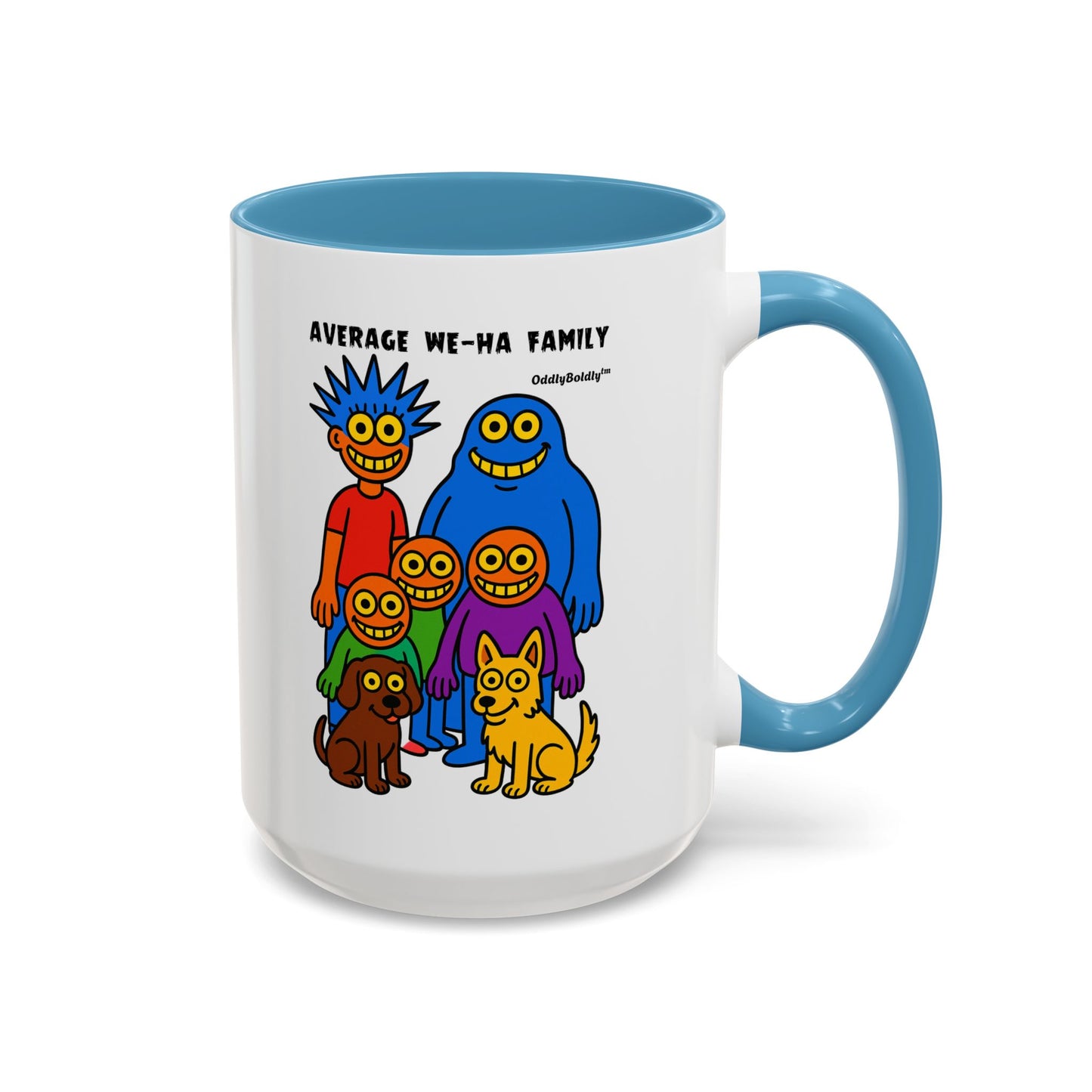 West Hartford Average Family Mug – Funny Local Cartoon Gift, Quirky Monster Coffee Cup, Colorful Small Town Humor