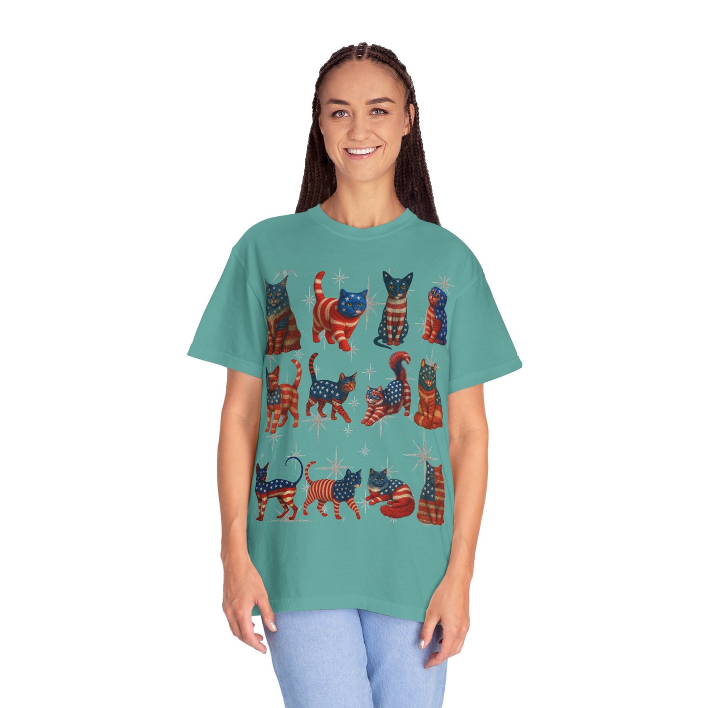 Patriotic Cats 4th of July T-Shirt  USA Flag Cat Shirt Funny Independence Day Graphic Tee for Cat Lovers  Vintage Unisex American Cat Shirt