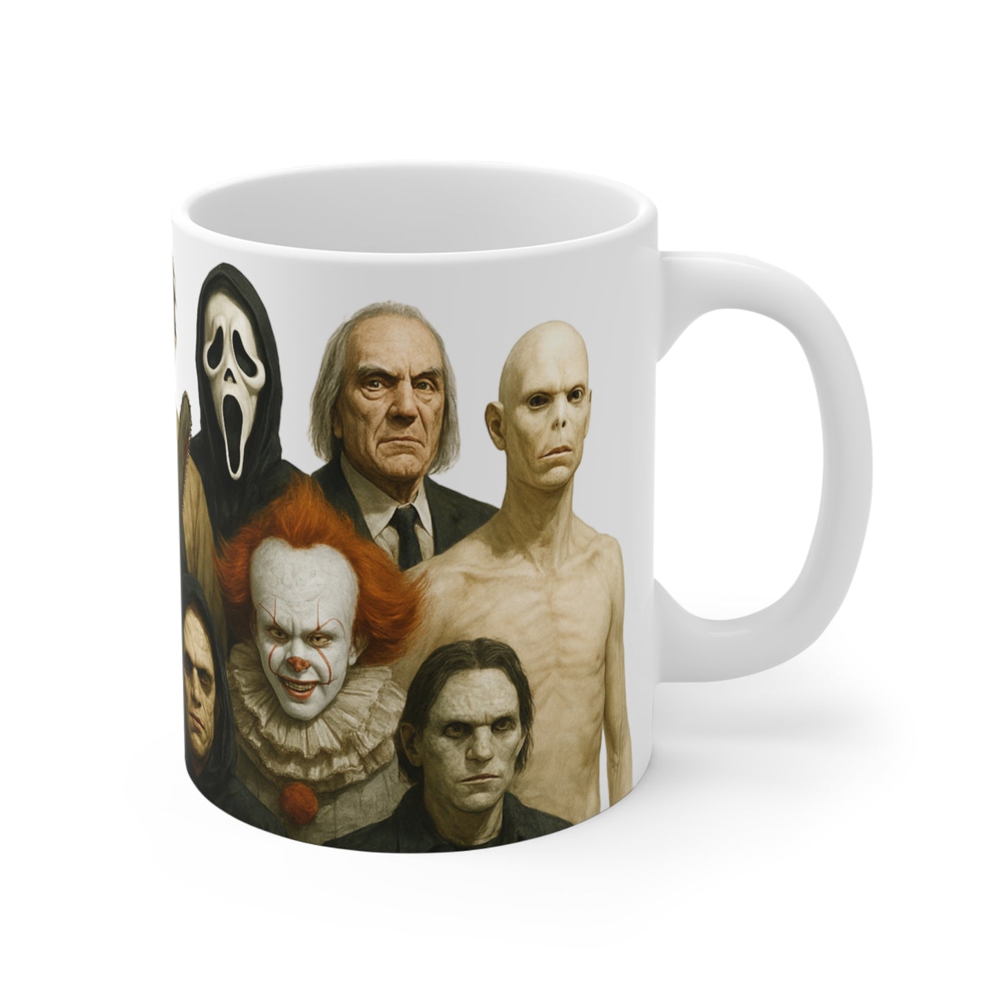 Horror Icons Mug, Freddy Jason Chucky Pennywise Michael Myers Ghostface 11oz White Ceramic Halloween Cup