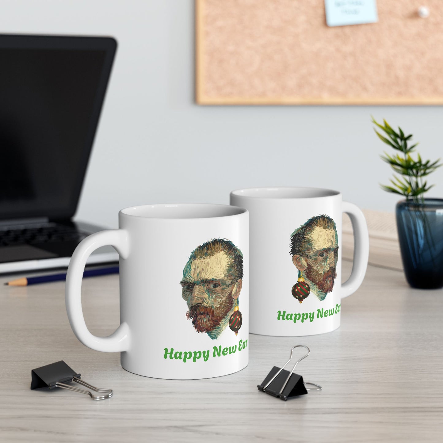 Happy New Ear Van Gogh Mug Funny Art Holiday Coffee Gift (11oz, 15oz)