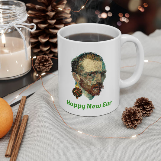 Happy New Ear Van Gogh Mug Funny Art Holiday Coffee Gift (11oz, 15oz)