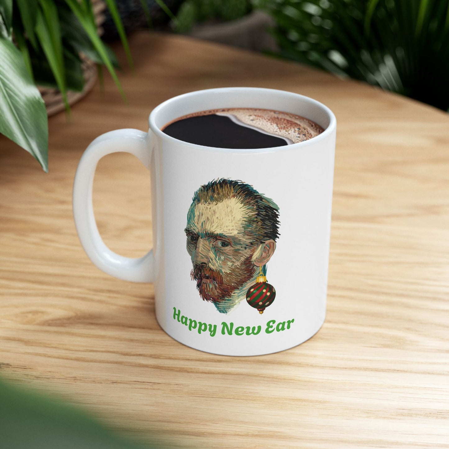 Happy New Ear Van Gogh Mug Funny Art Holiday Coffee Gift (11oz, 15oz)