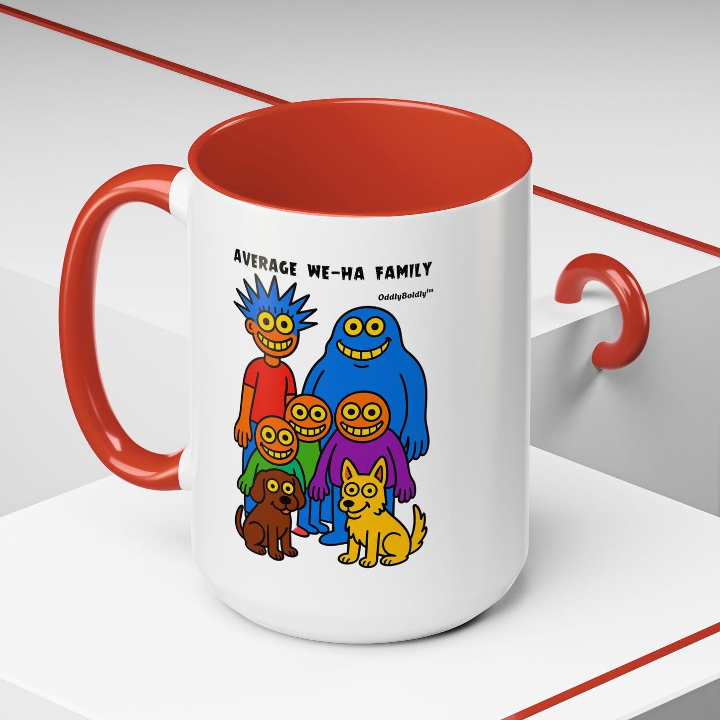 West Hartford Average Family Mug – Funny Local Cartoon Gift, Quirky Monster Coffee Cup, Colorful Small Town Humor