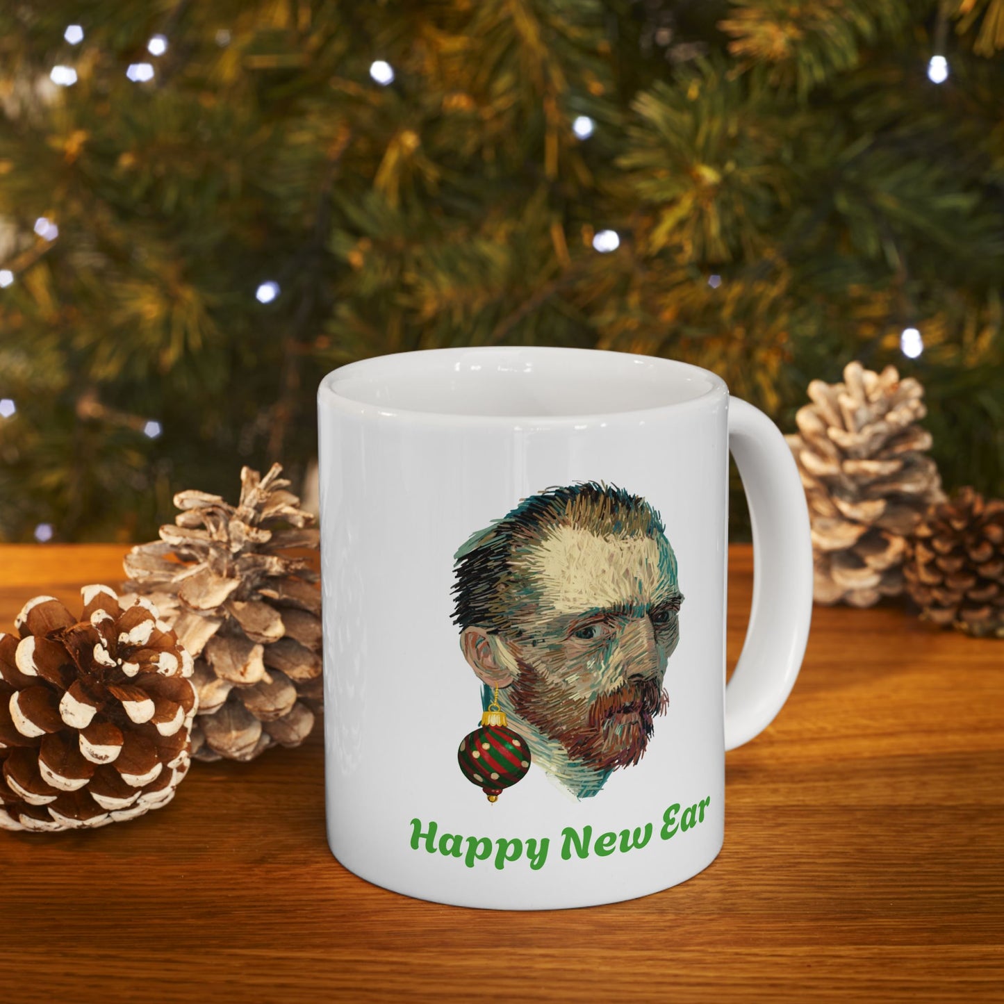 Happy New Ear Van Gogh Mug Funny Art Holiday Coffee Gift (11oz, 15oz)