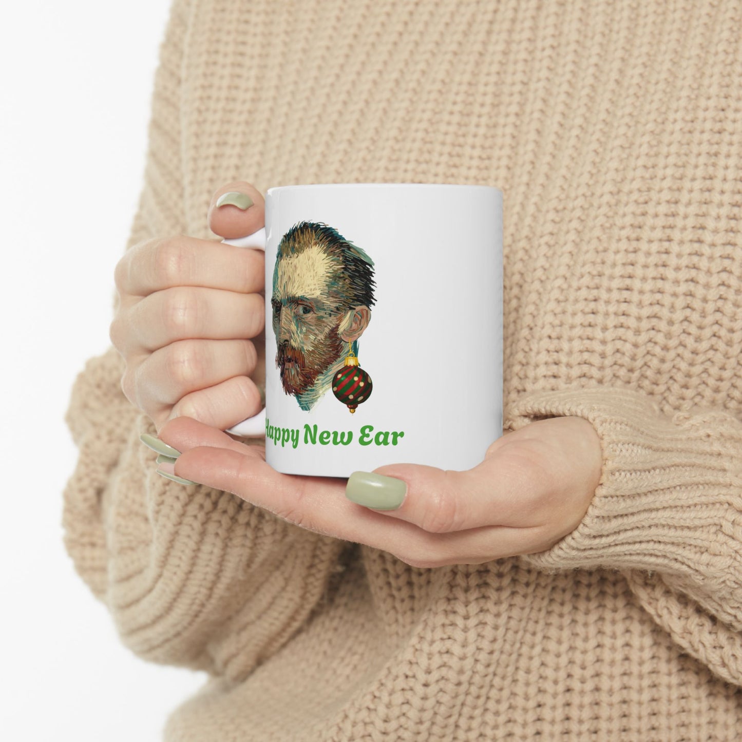Happy New Ear Van Gogh Mug Funny Art Holiday Coffee Gift (11oz, 15oz)