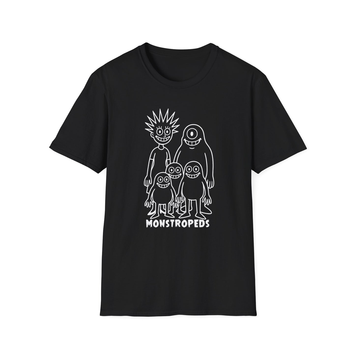 Monstropeds Graphic Unisex Softstyle T-Shirt, Unique Cartoon Print Tee, Casual Wear, Gift for Kids and Teens, Fun Halloween Shirt, Quirky