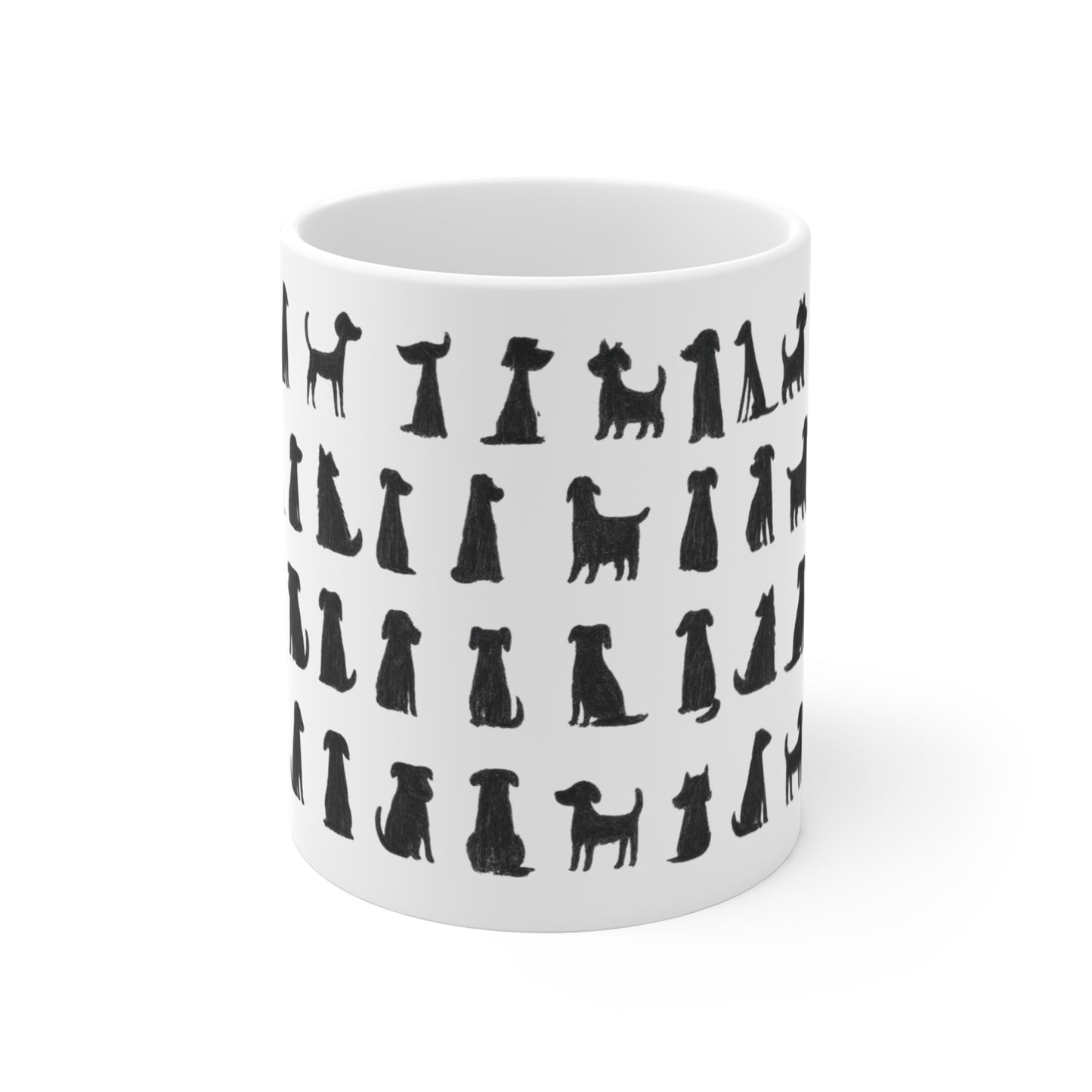 Black Dog Doodle Mug - Funny Hand Drawn Dogs Cup - Cute Goth Coffee Mug for Dog Lovers