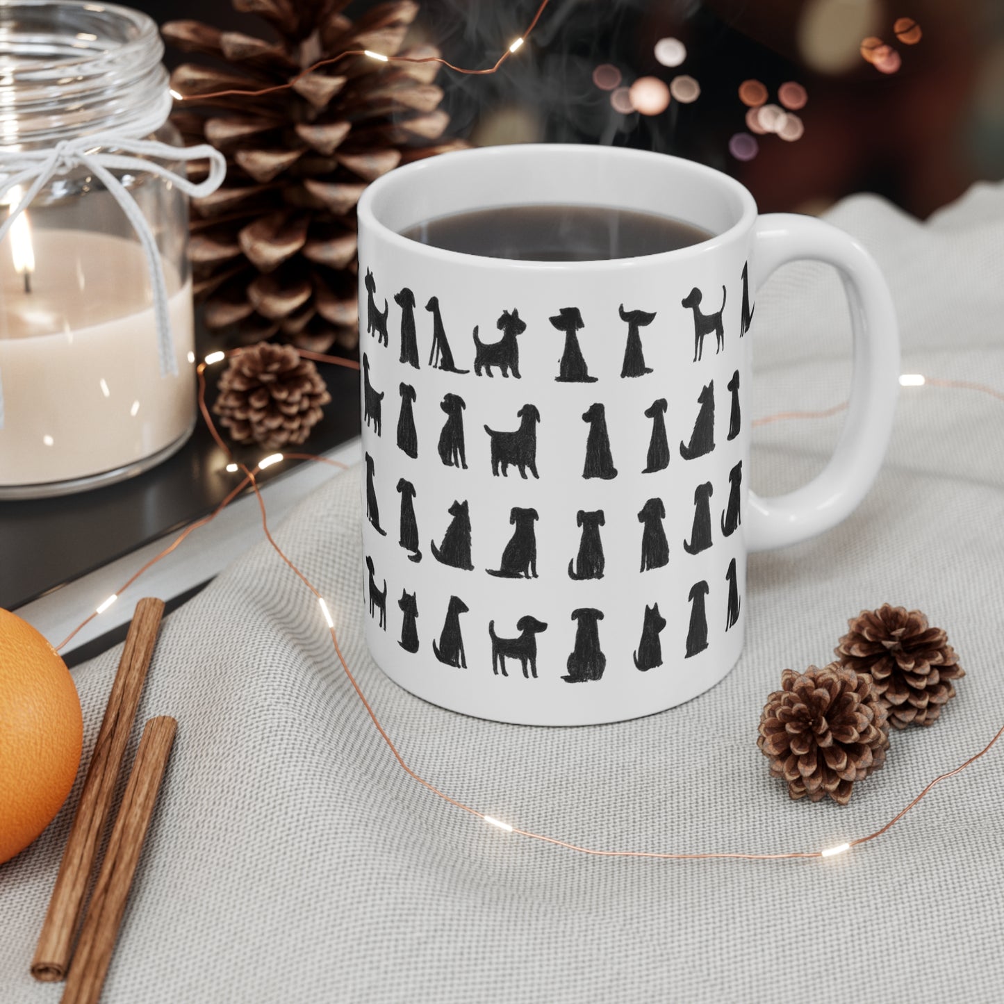 Black Dog Doodle Mug - Funny Hand Drawn Dogs Cup - Cute Goth Coffee Mug for Dog Lovers