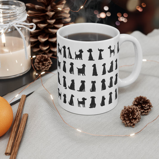Black Dog Doodle Mug - Funny Hand Drawn Dogs Cup - Cute Goth Coffee Mug for Dog Lovers