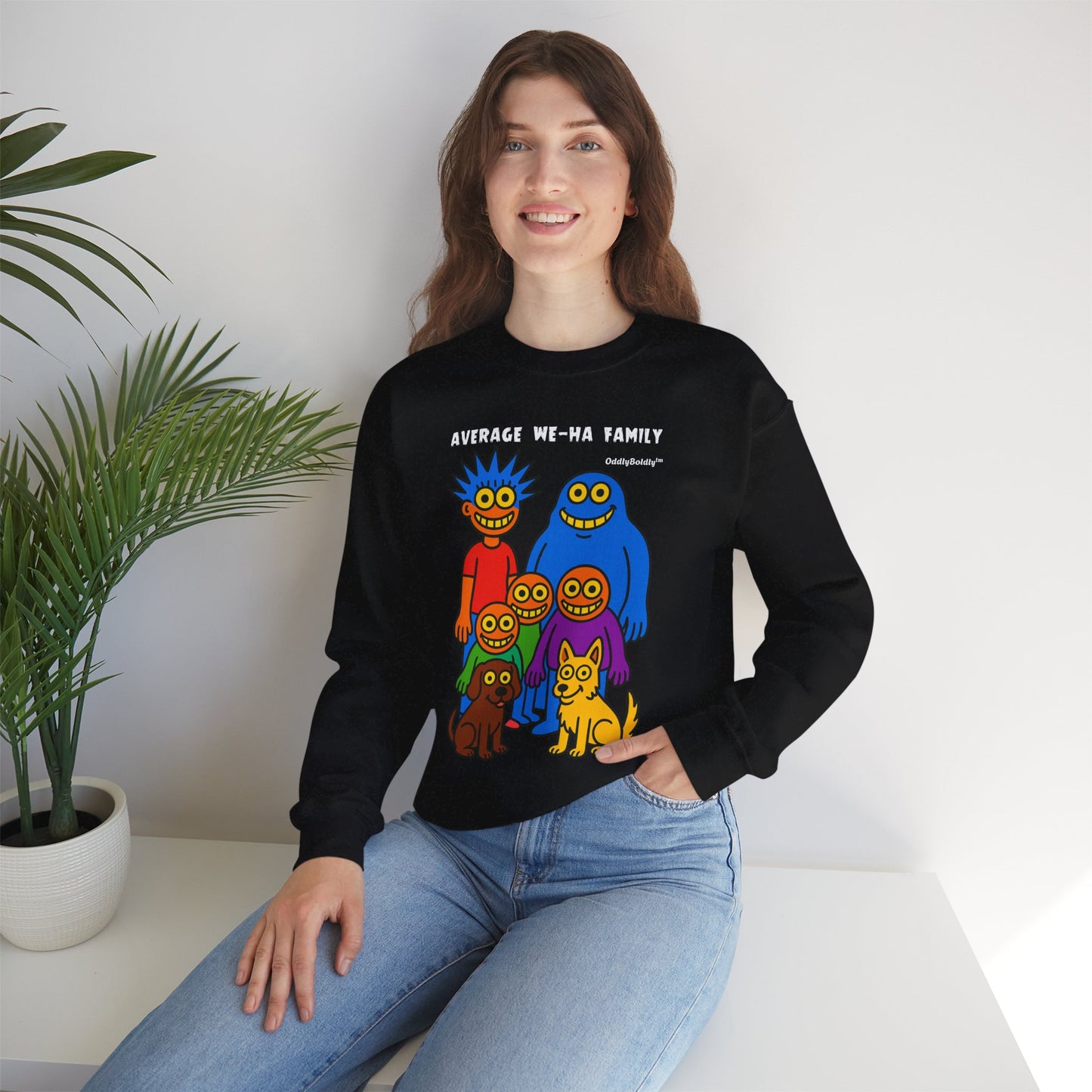 Colorful Cartoon Average We-Ha Family Sweatshirt - Perfect for Family Gatherings, Game Nights, or Cozy Lounging, Unique Gift for Family