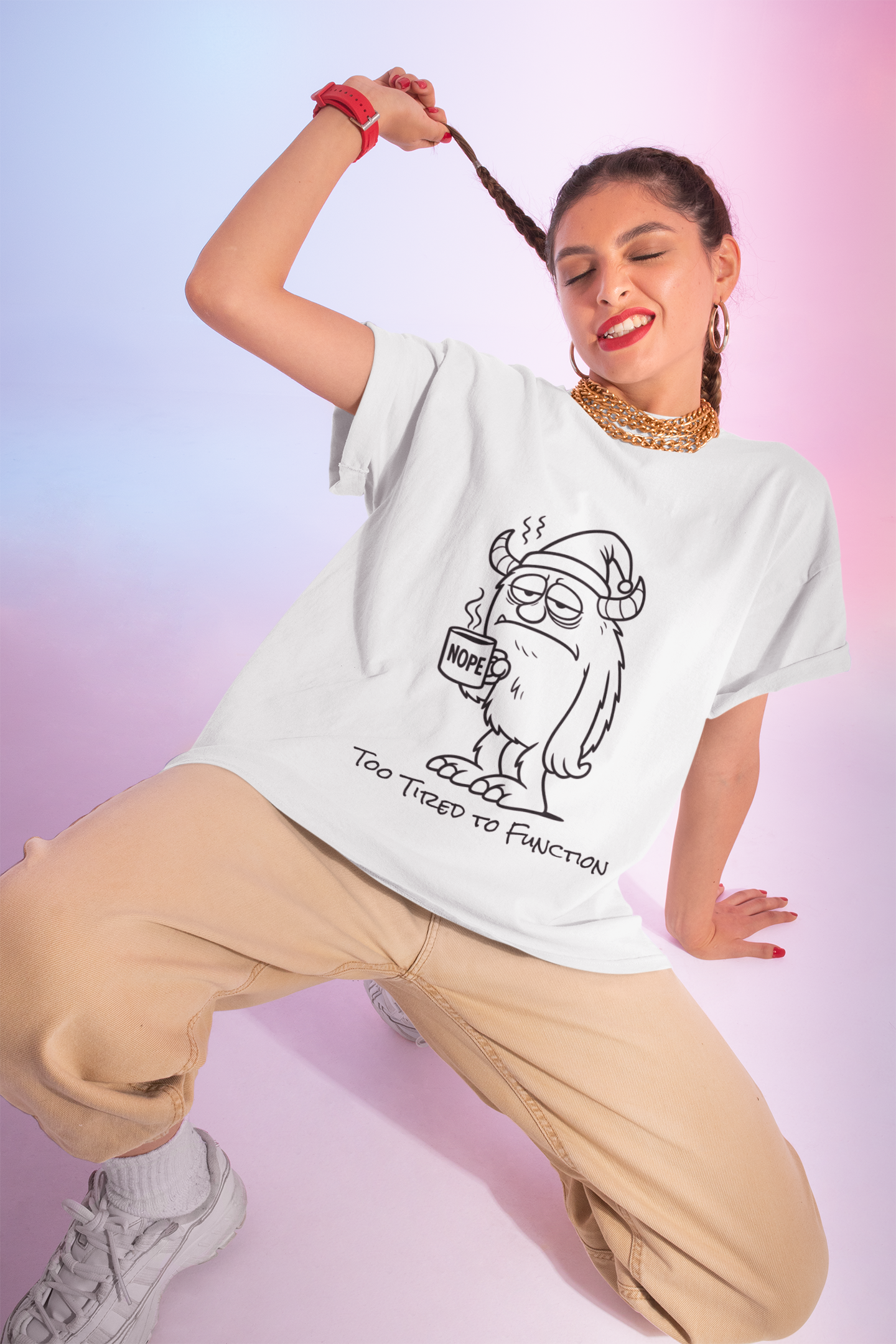 Too Tired to Function T-Shirt  Sleepy Monster Design  Relatable Gift Idea