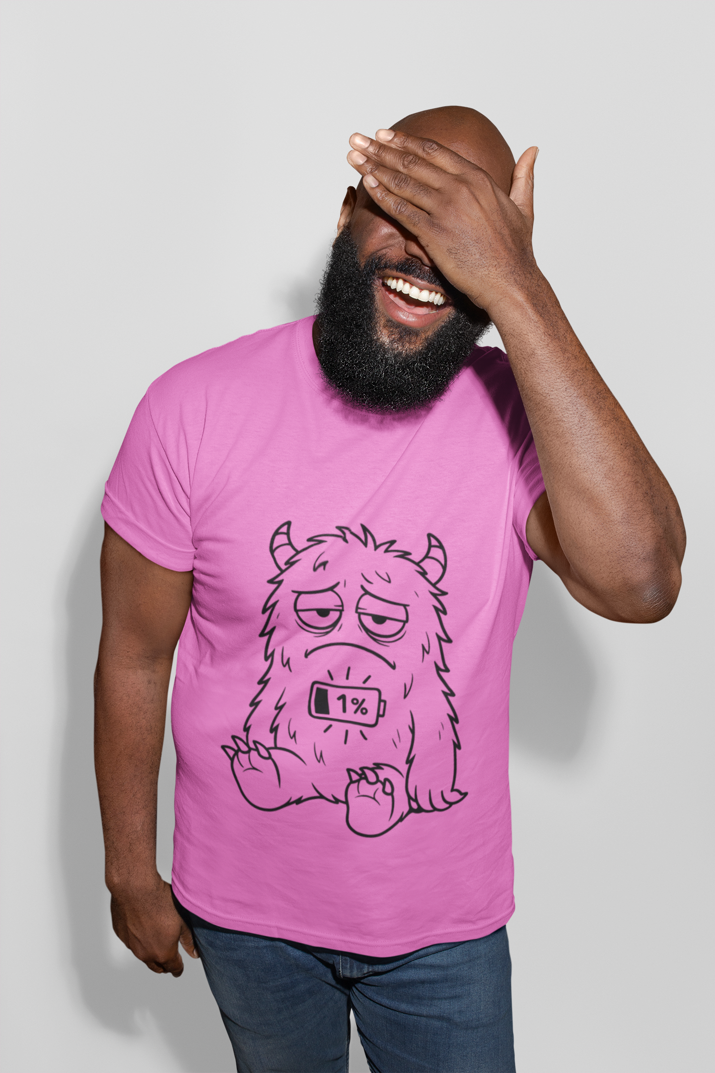 T-Shirt with Cute Cartoon Monster Design for Low Battery Vibes, Funny Gift for Teens, Humorous Apparel, Relaxed Style, Everyday Wear