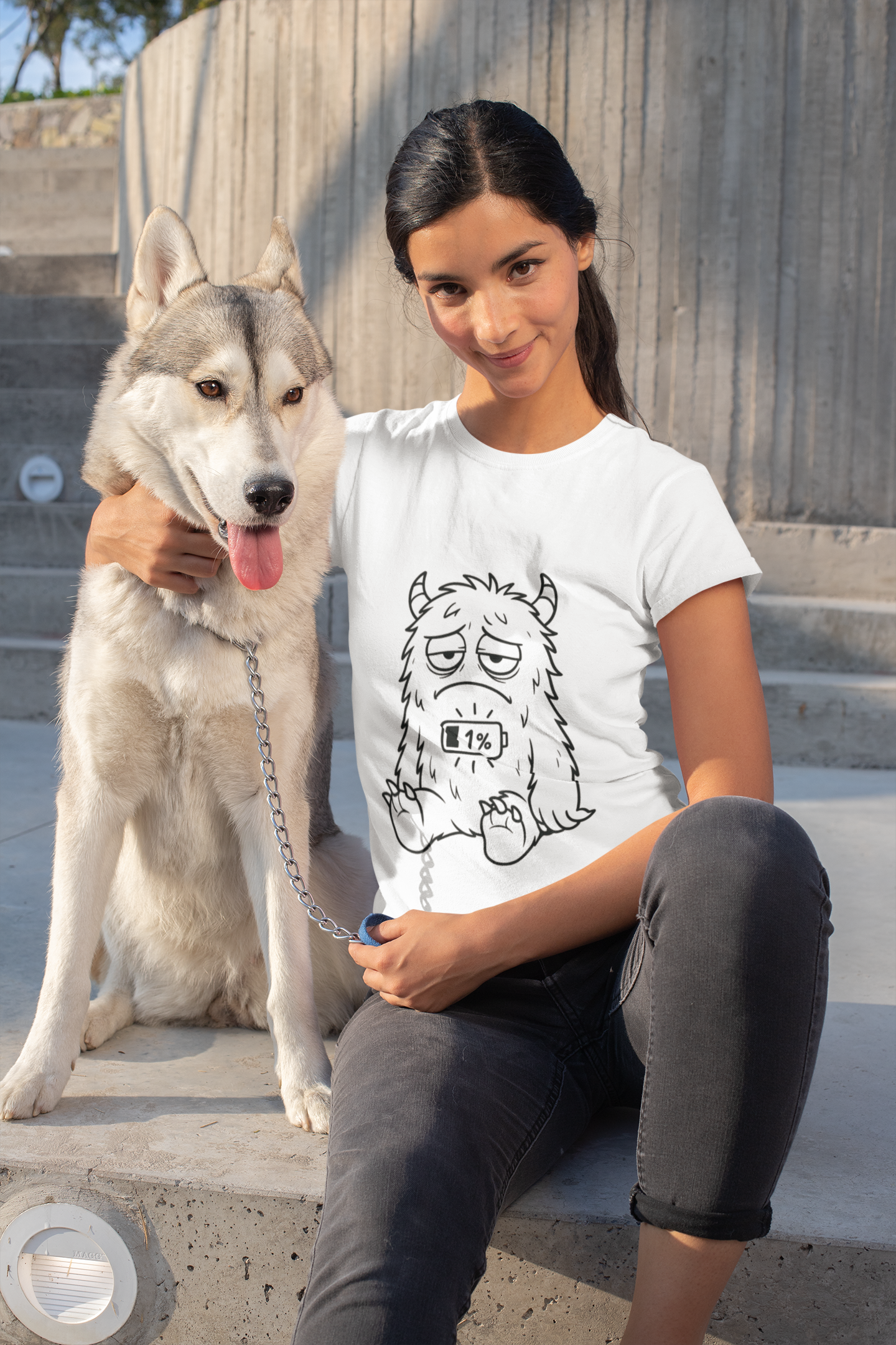 T-Shirt with Cute Cartoon Monster Design for Low Battery Vibes, Funny Gift for Teens, Humorous Apparel, Relaxed Style, Everyday Wear