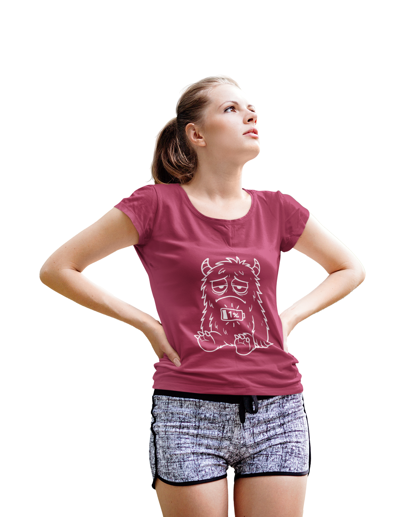 T-Shirt with Cute Cartoon Monster Design for Low Battery Vibes, Funny Gift for Teens, Humorous Apparel, Relaxed Style, Everyday Wear