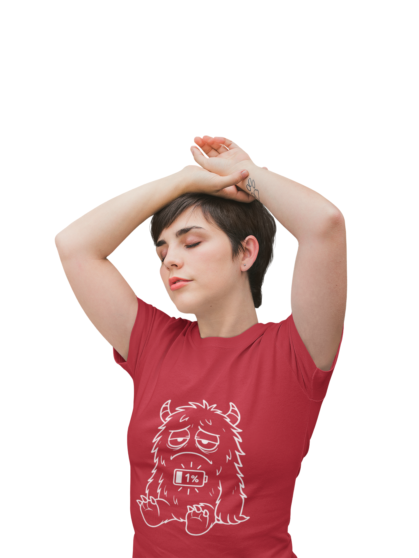 T-Shirt with Cute Cartoon Monster Design for Low Battery Vibes, Funny Gift for Teens, Humorous Apparel, Relaxed Style, Everyday Wear
