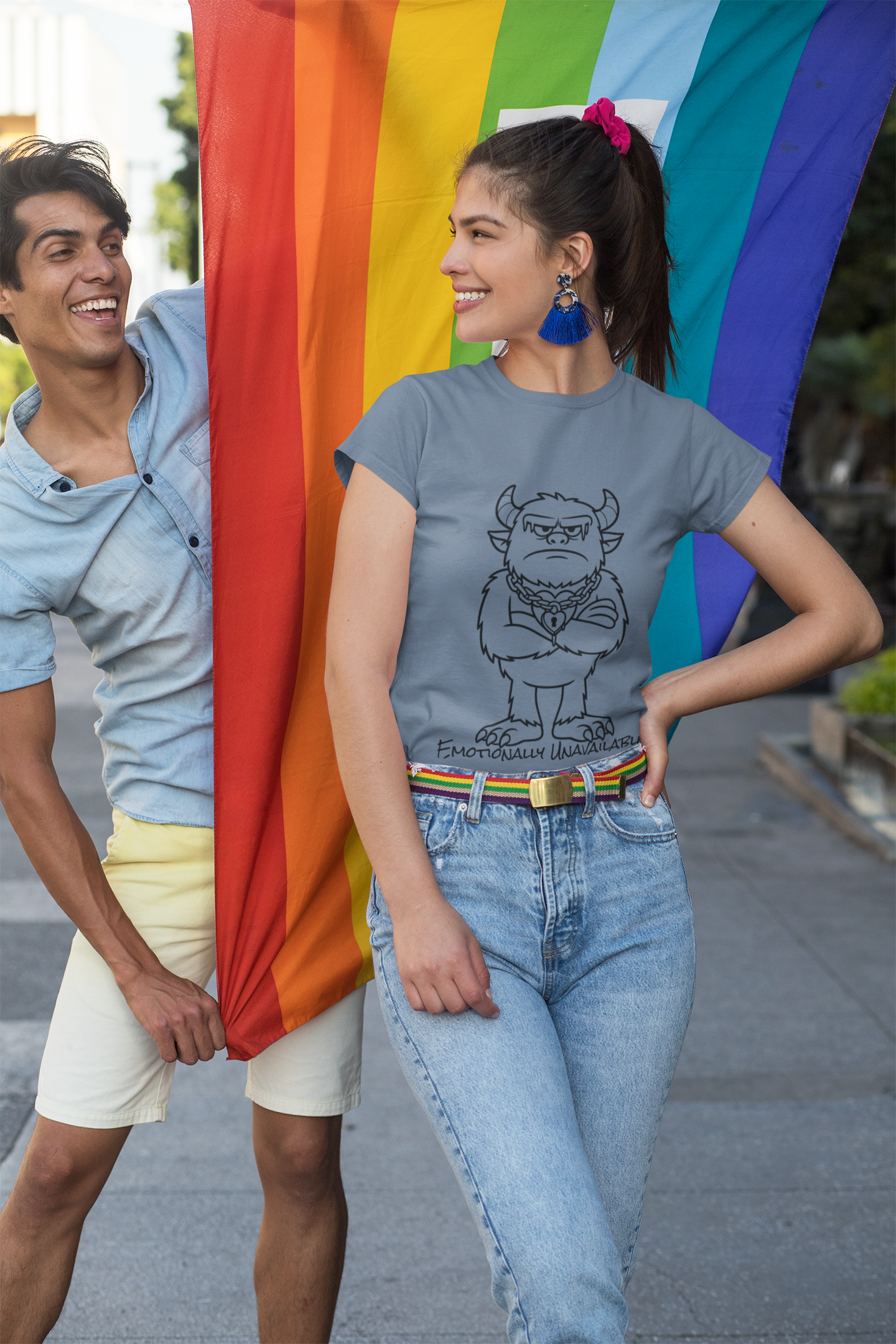 Emotionally Unavailable Monster Tee  Deadpan Humor Shirt  Bold Line Art Design