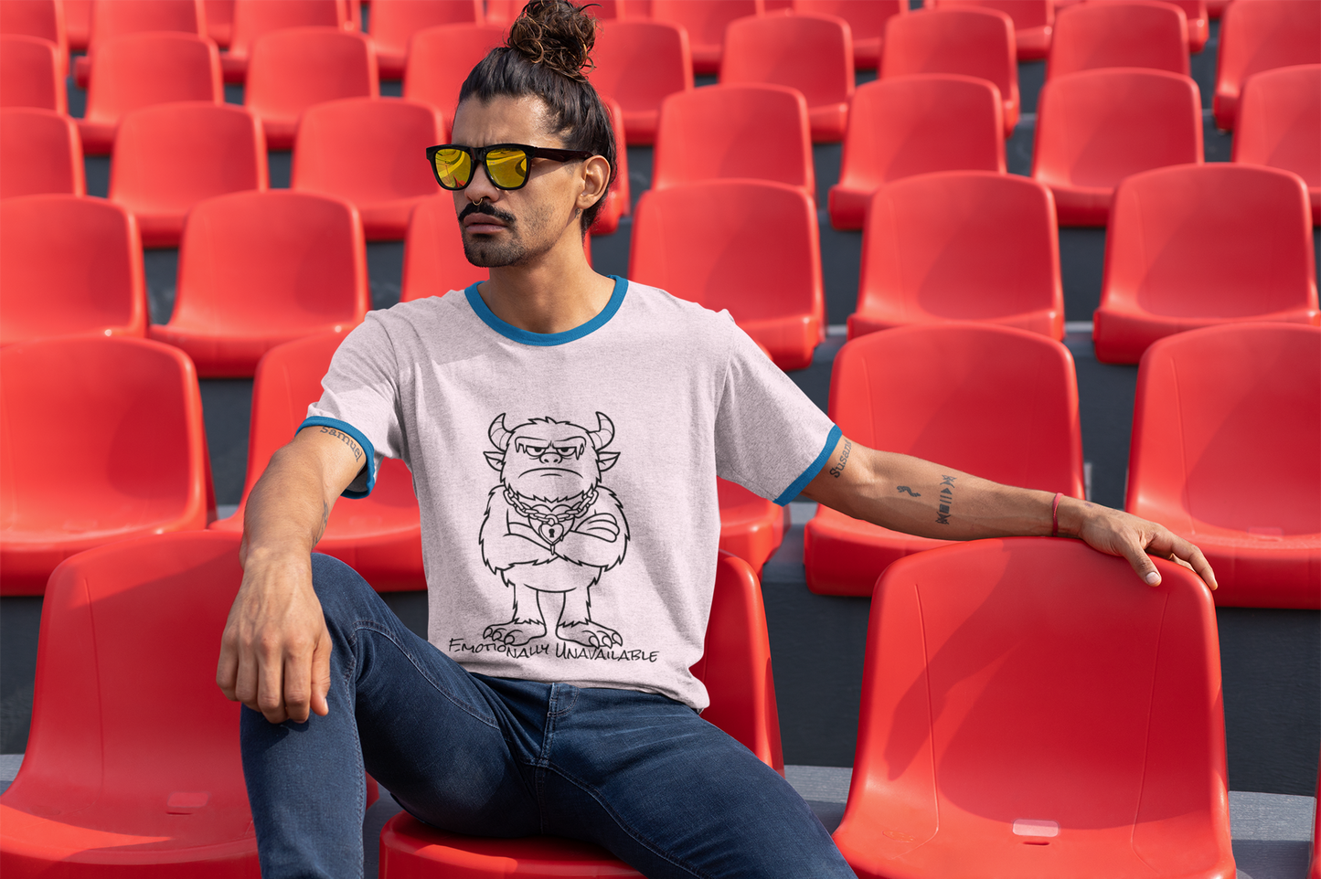 Emotionally Unavailable Monster Tee  Deadpan Humor Shirt  Bold Line Art Design