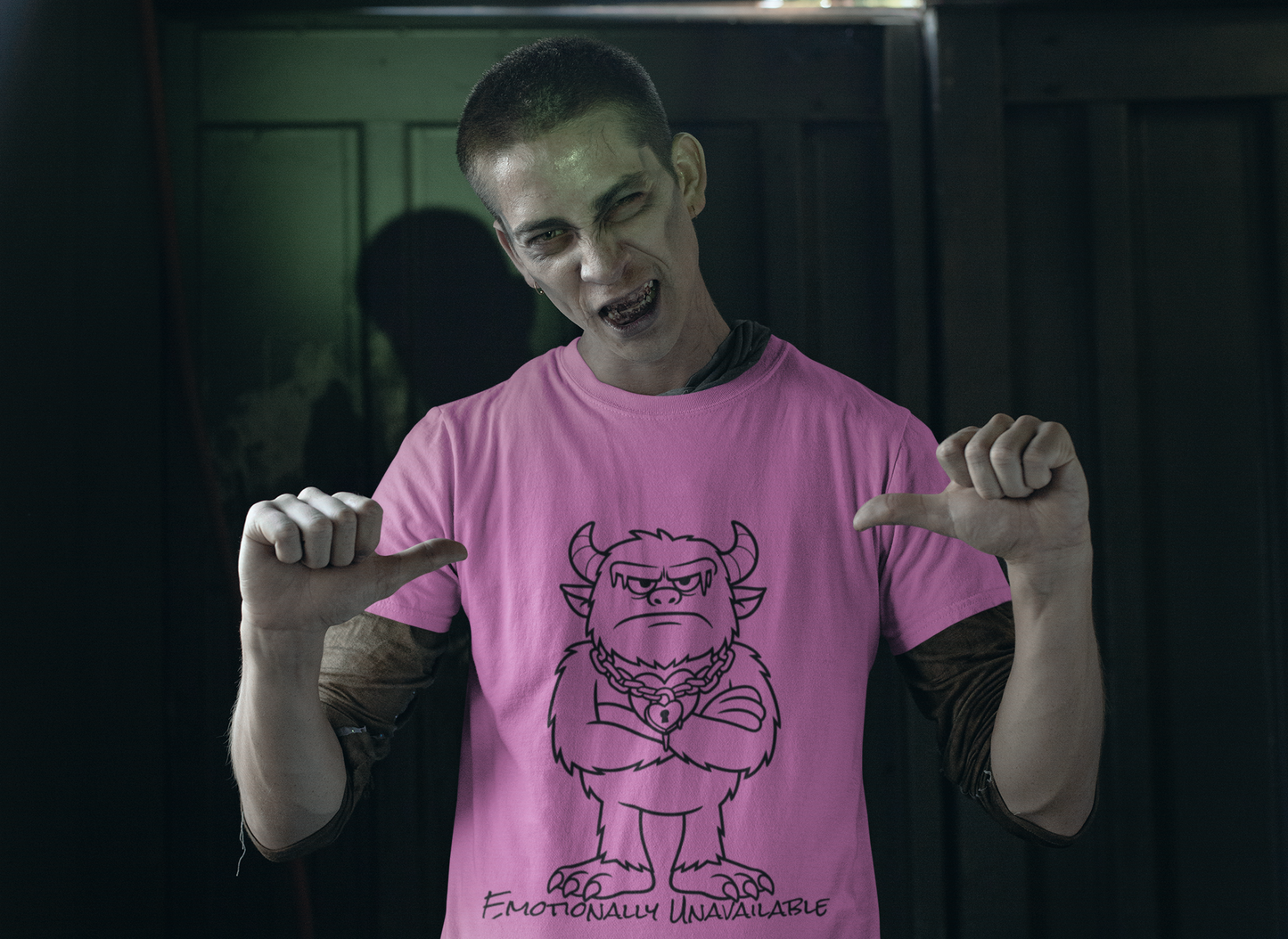 Emotionally Unavailable Monster Tee  Deadpan Humor Shirt  Bold Line Art Design