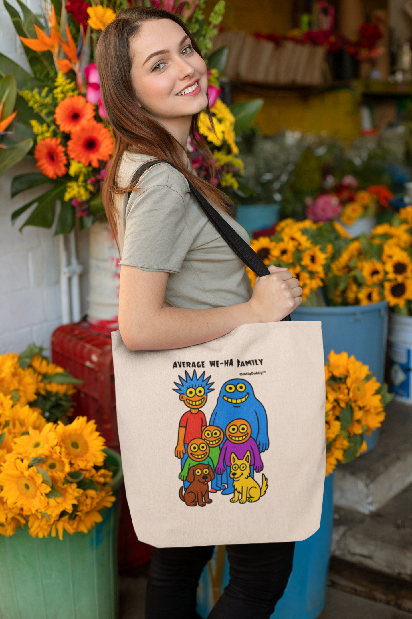 Colorful Average We-Ha Family Cotton Canvas Tote Bag, Eco-Friendly Grocery Bag, Fun Gift for Parents, Casual Everyday Use, Artwork Tote