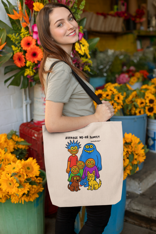 Colorful Average We-Ha Family Cotton Canvas Tote Bag, Eco-Friendly Grocery Bag, Fun Gift for Parents, Casual Everyday Use, Artwork Tote