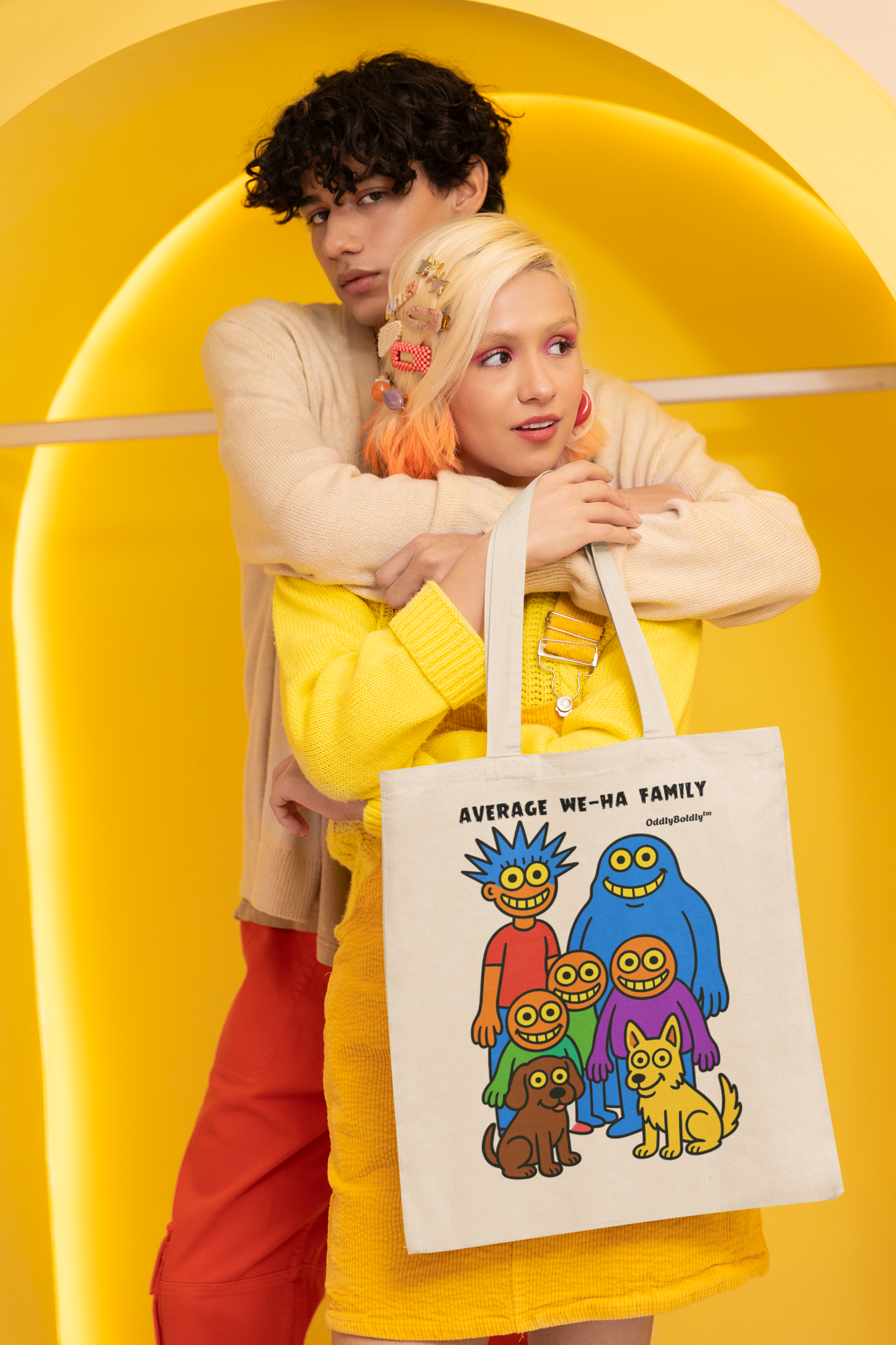 Colorful Average We-Ha Family Cotton Canvas Tote Bag, Eco-Friendly Grocery Bag, Fun Gift for Parents, Casual Everyday Use, Artwork Tote