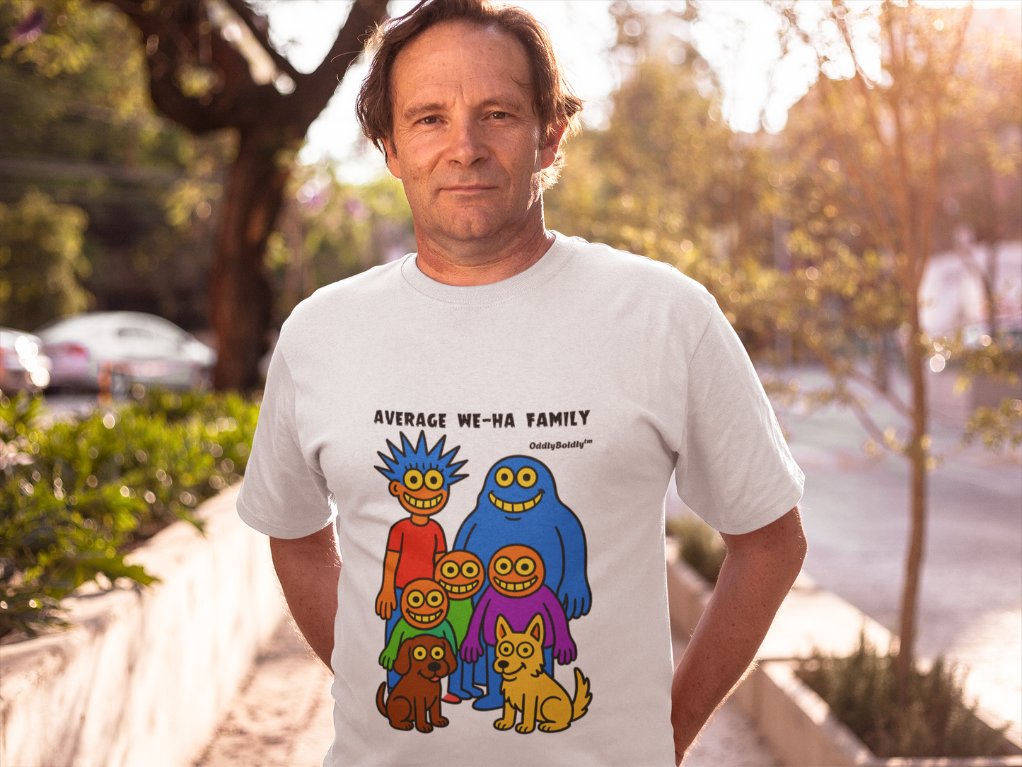 Average We-Ha Family™ T-Shirt -  Bold Colorful Monsters on Black Tee, Funny Local Gift for West Hartford Residents