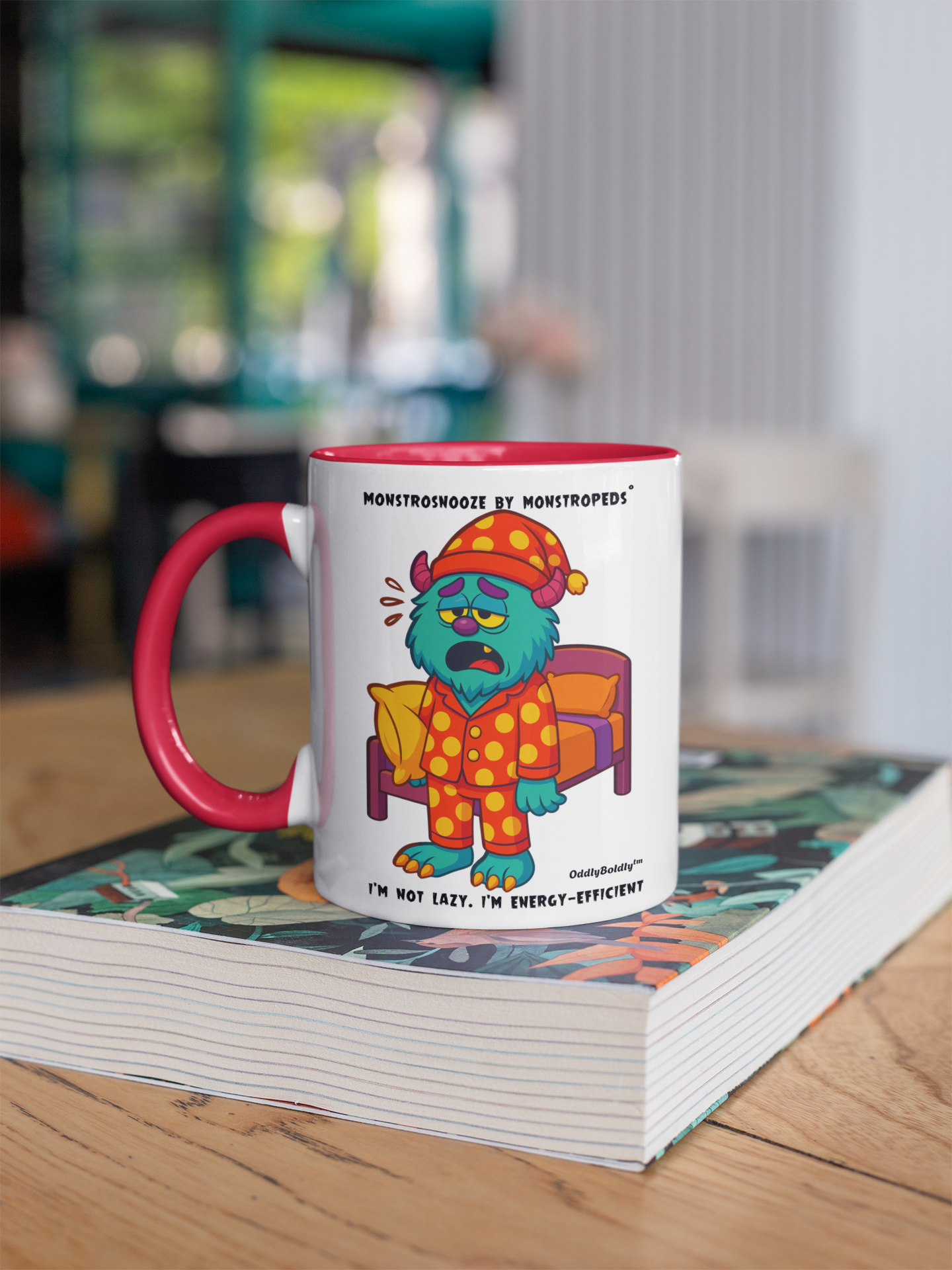 Monstrosnooze™ Mug – Funny Lazy Monster Cup – “I’m Not Lazy. I’m Energy-Efficient.” – 11oz / 15oz