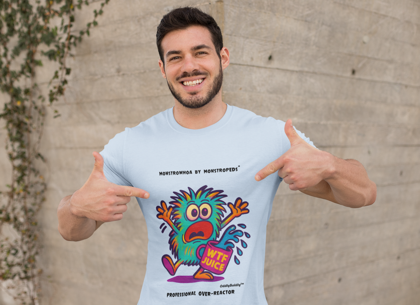 Monstrowhoa™ T-Shirt – Professional Over-Reactor – Funny Monster Cup by OddlyBoldly™