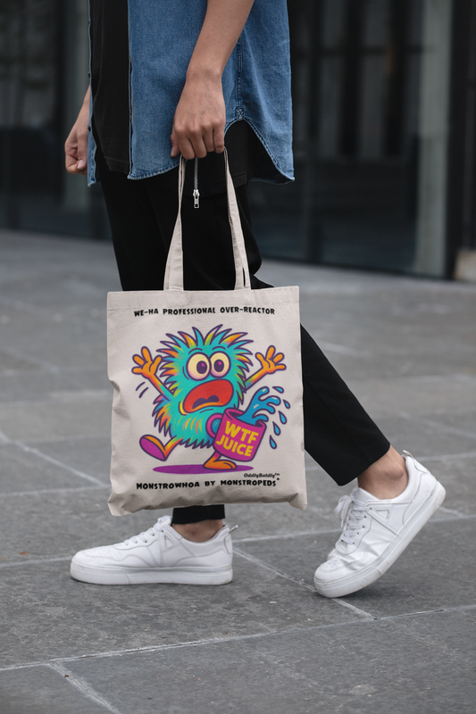 Colorful We-Ha "Professional Over-Reactor" Cotton Canvas Tote Bag, Eco-Friendly Grocery Bag, Fun Gift for Parents, Casual Everyday Use, Artwork Tote