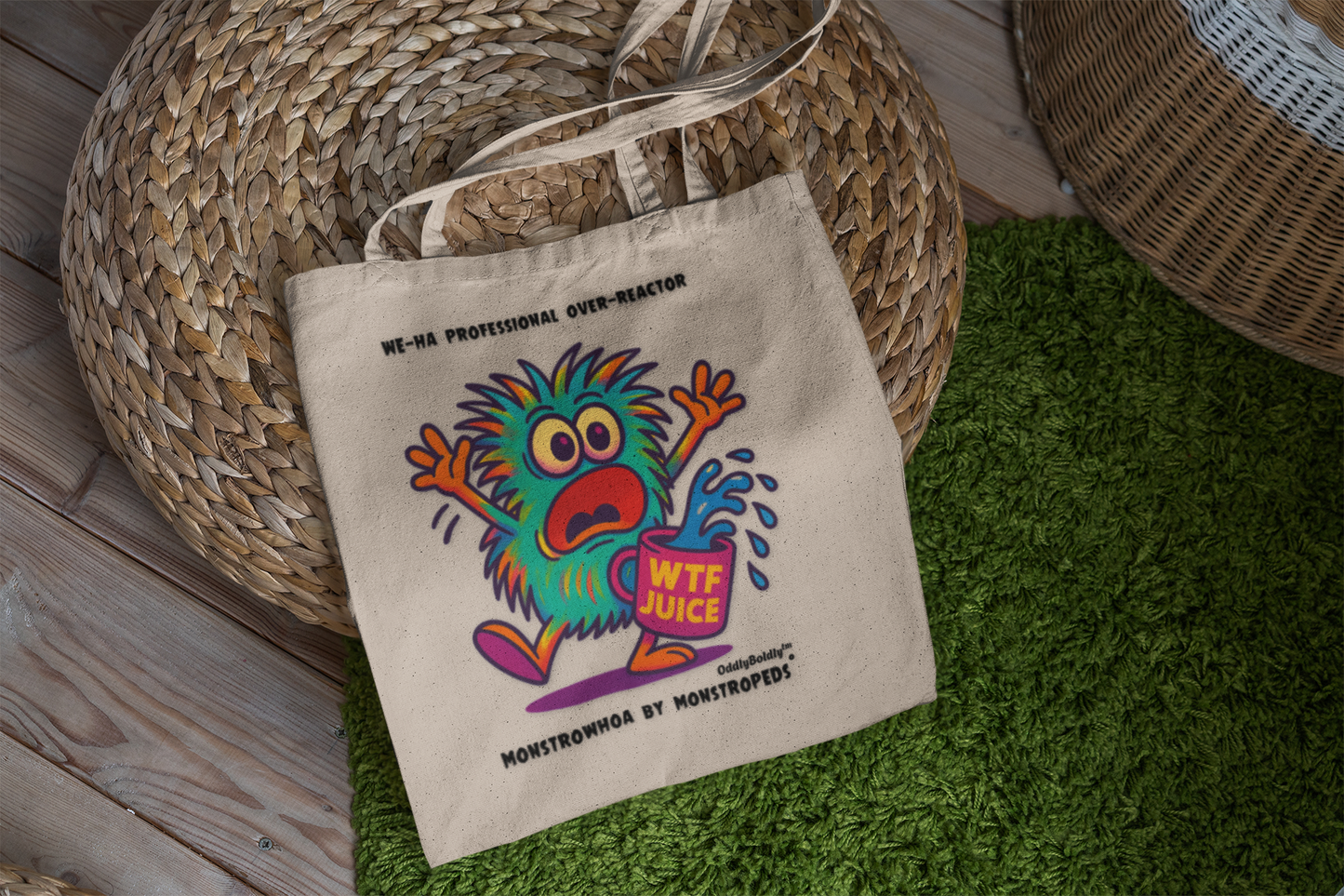 Colorful We-Ha "Professional Over-Reactor" Cotton Canvas Tote Bag, Eco-Friendly Grocery Bag, Fun Gift for Parents, Casual Everyday Use, Artwork Tote