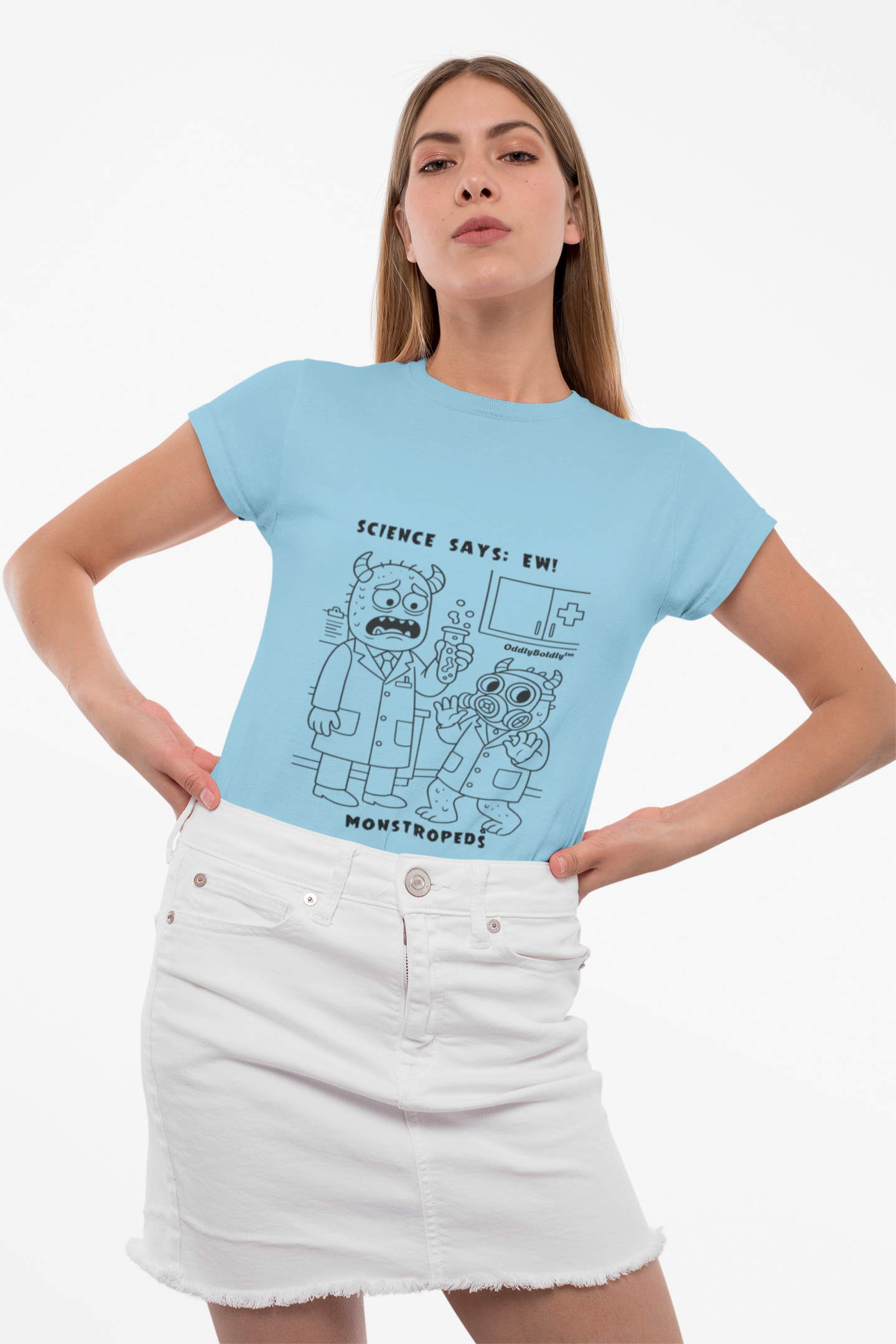 Funny Color T-Shirt for Medical Pros – Monstropeds in Scrubs Reacting to a Gross Science Experiment – Cartoon Lab Humor Unisex T-Shirt for Adults