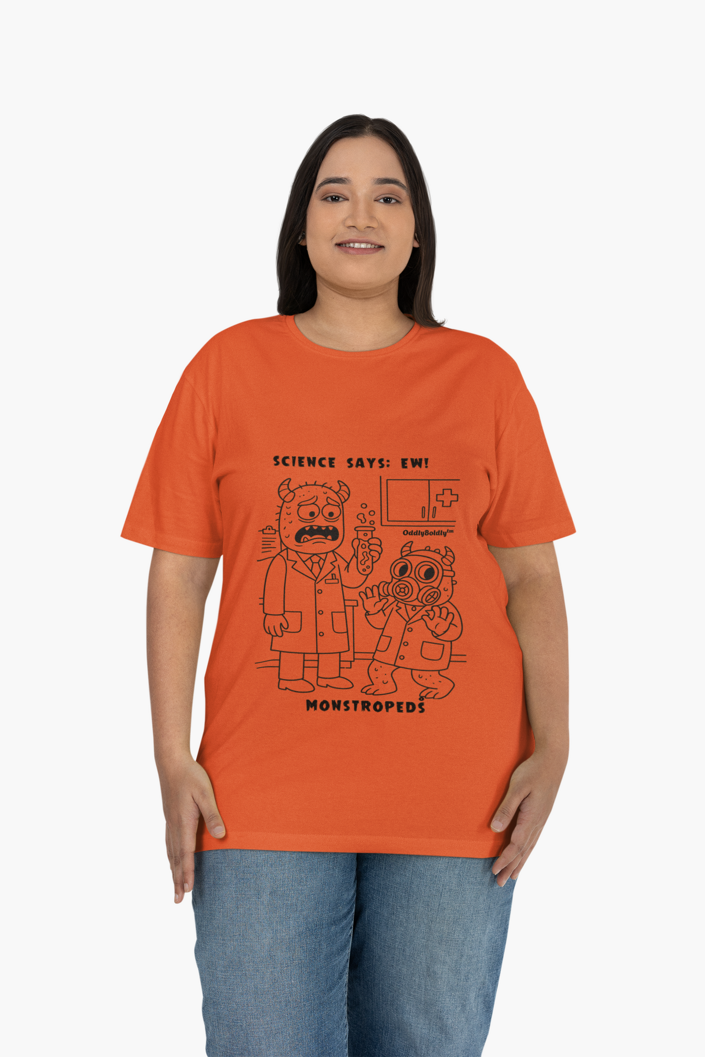 Funny Color T-Shirt for Medical Pros – Monstropeds in Scrubs Reacting to a Gross Science Experiment – Cartoon Lab Humor Unisex T-Shirt for Adults