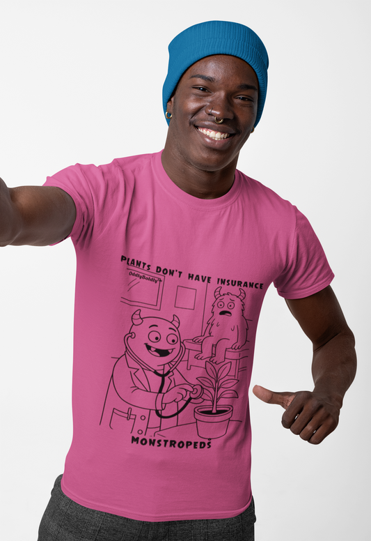 Funny Color T-Shirt for Medical Pros – Monstropeds in Scrubs Treating a Plant Instead of the Patient – Cartoon Doctor Humor Unisex T-Shirt for Adults
