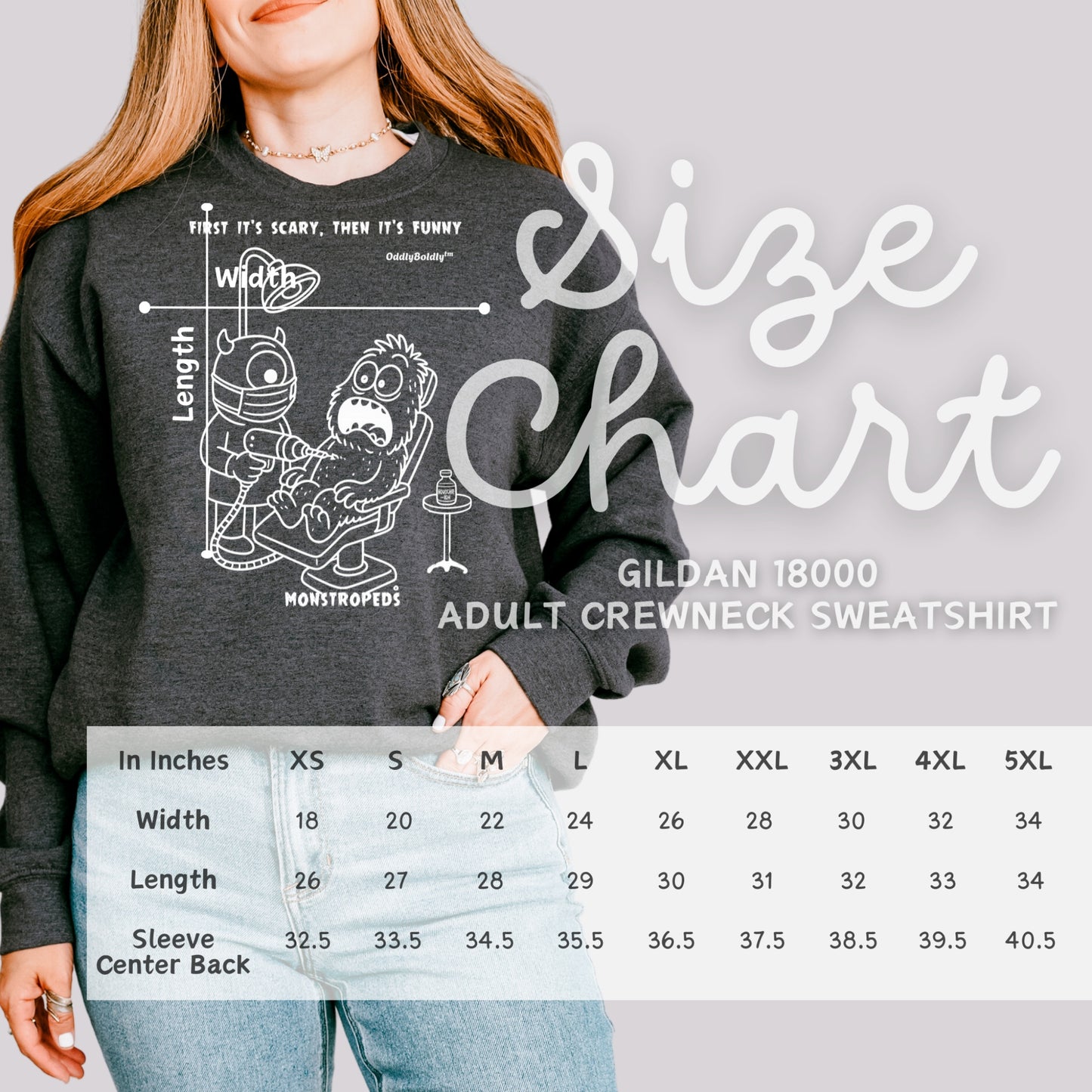 Funny Color Sweatshirt for Medical Pros - Monstropeds in Scrubs Performing a Dental Procedure - Dentist Humor Unisex Sweatshirt for Adults- Dark Edition