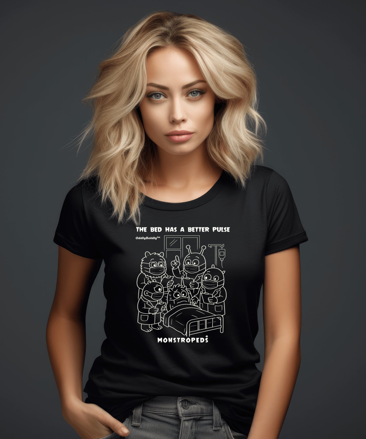 Funny Color T-Shirt for Medical Pros - Monstropeds™ in Scrubs Holding a Hilarious Medical Consult -Cartoon Doctor  Unisex T-Shirt for Adults