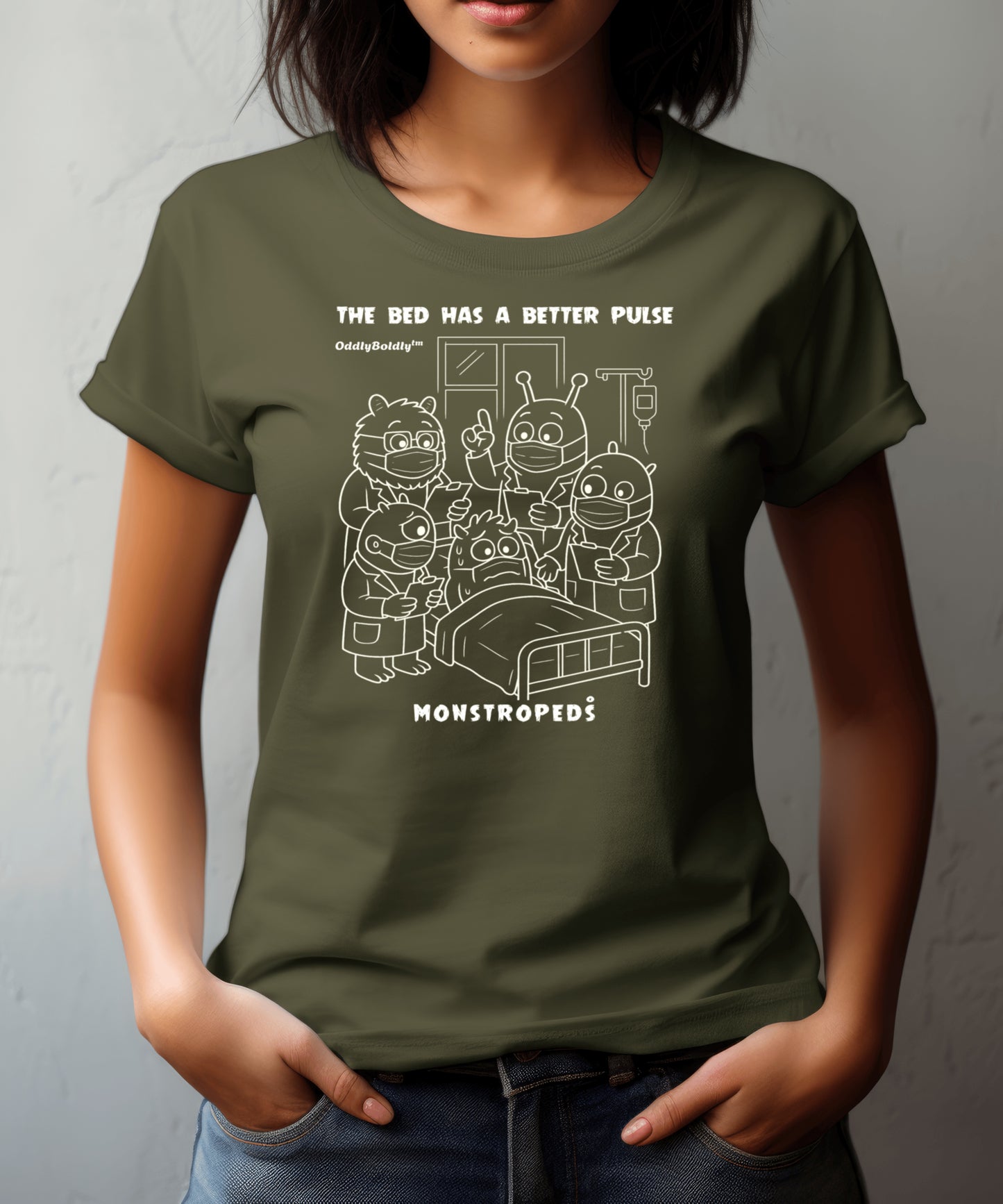 Funny Color T-Shirt for Medical Pros - Monstropeds™ in Scrubs Holding a Hilarious Medical Consult -Cartoon Doctor  Unisex T-Shirt for Adults