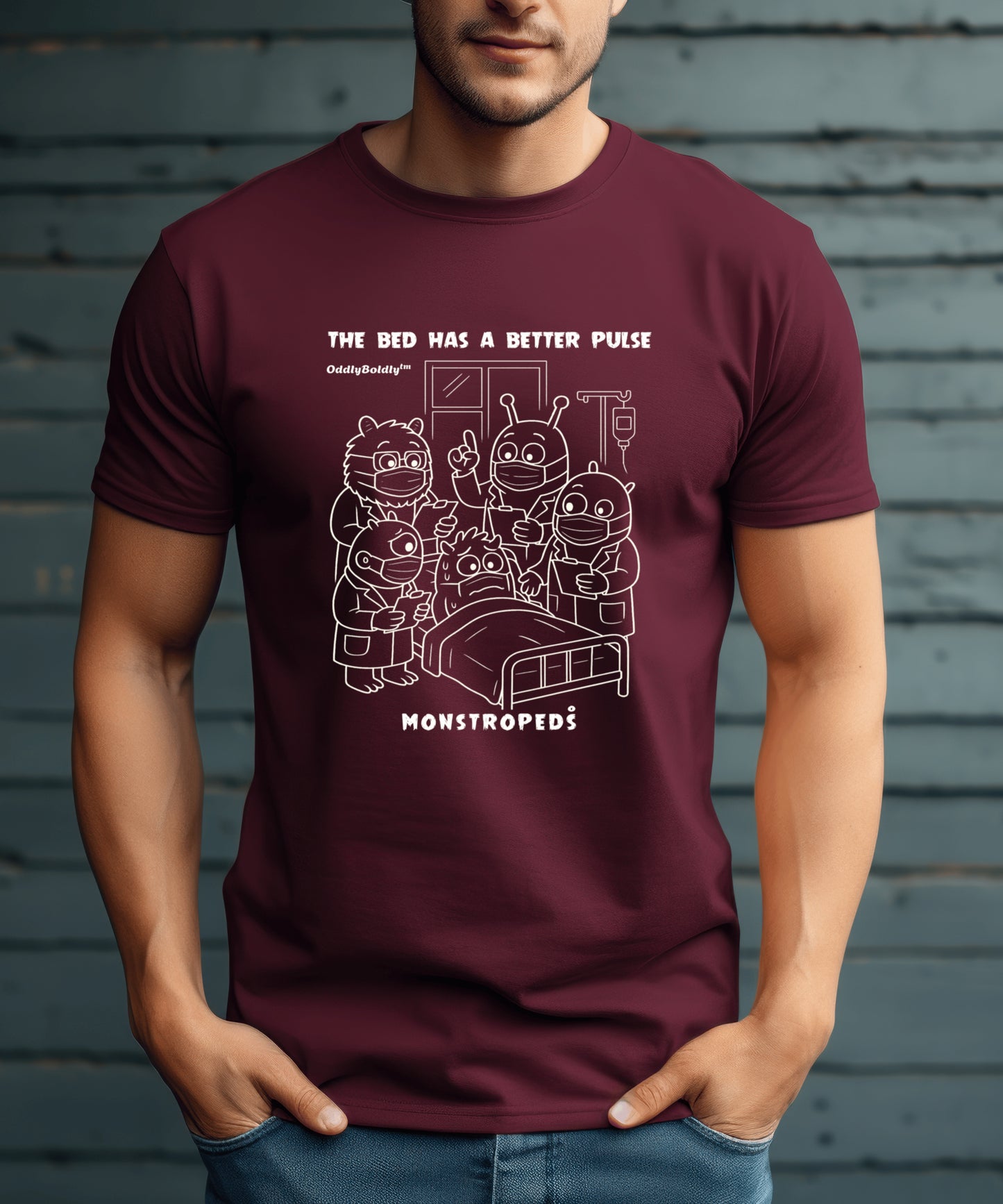 Funny Color T-Shirt for Medical Pros - Monstropeds™ in Scrubs Holding a Hilarious Medical Consult -Cartoon Doctor  Unisex T-Shirt for Adults