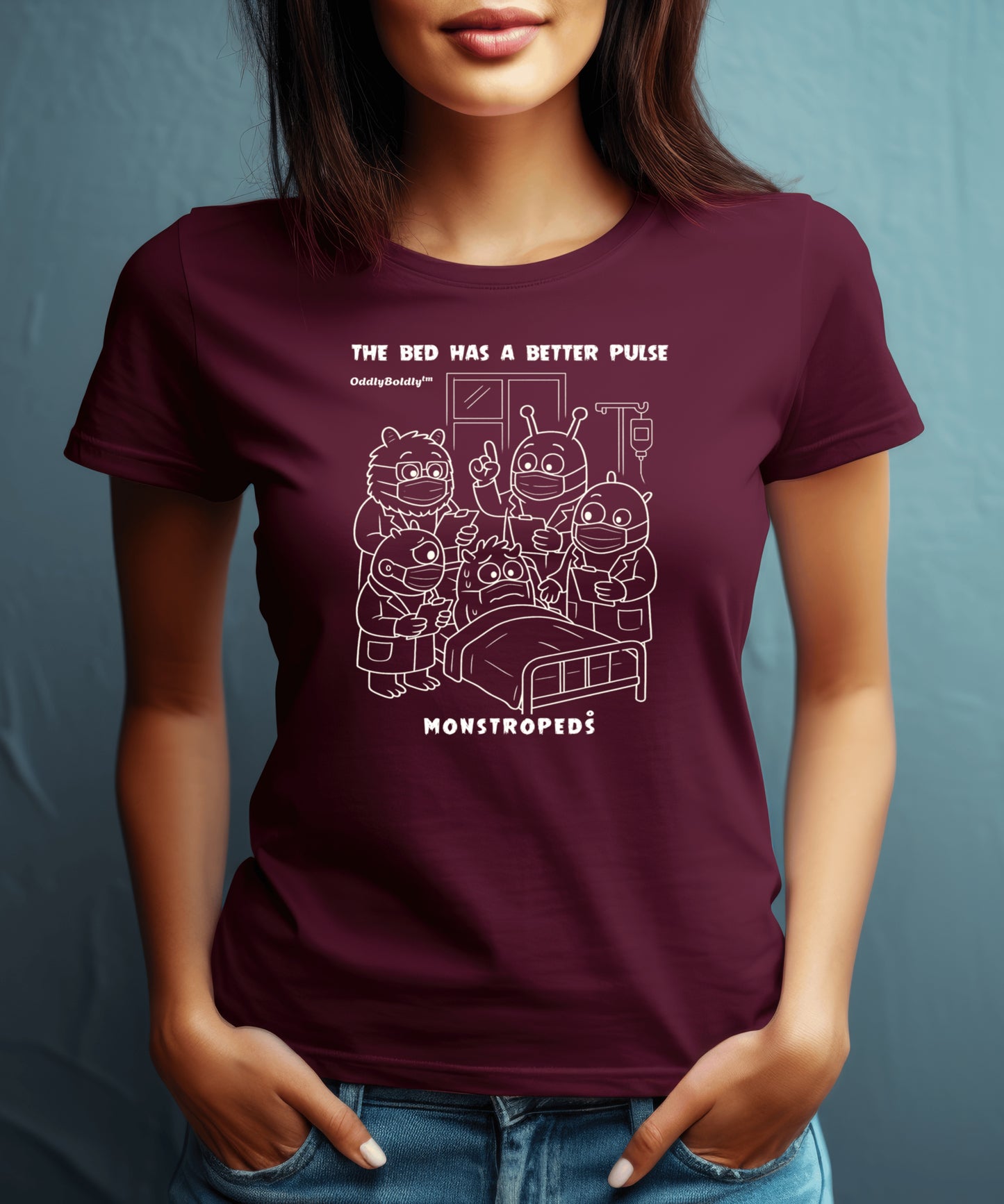 Funny Color T-Shirt for Medical Pros - Monstropeds™ in Scrubs Holding a Hilarious Medical Consult -Cartoon Doctor  Unisex T-Shirt for Adults