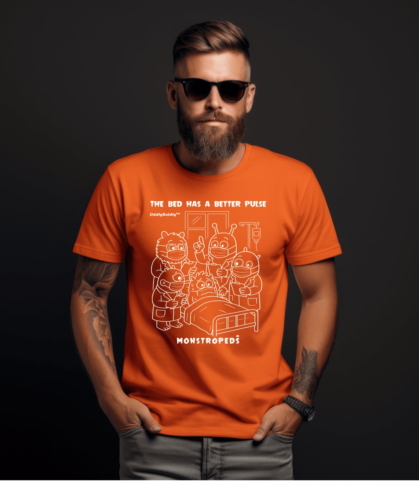 Funny Color T-Shirt for Medical Pros - Monstropeds™ in Scrubs Holding a Hilarious Medical Consult -Cartoon Doctor  Unisex T-Shirt for Adults