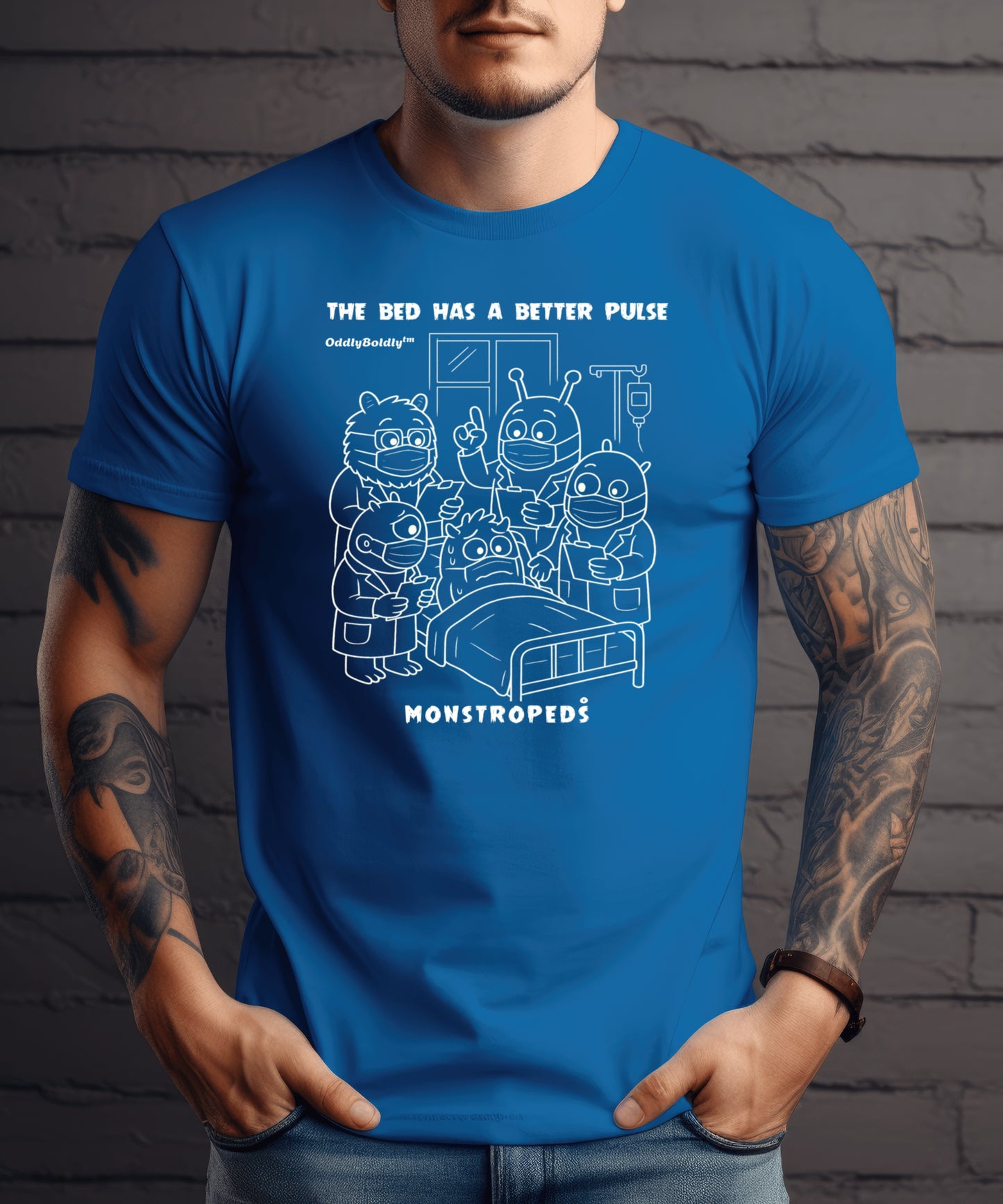 Funny Color T-Shirt for Medical Pros - Monstropeds™ in Scrubs Holding a Hilarious Medical Consult -Cartoon Doctor  Unisex T-Shirt for Adults