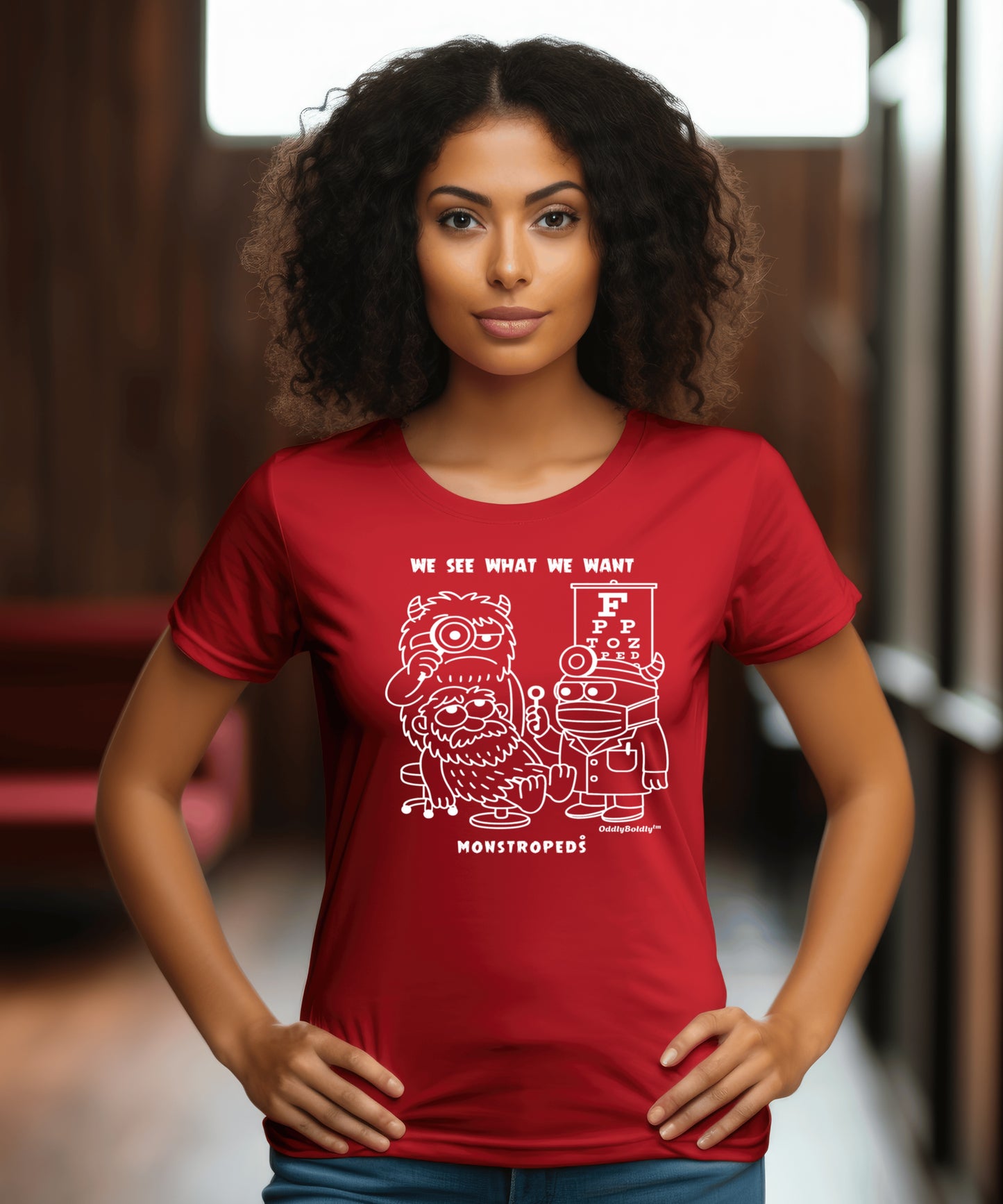 Funny T-Shirt for Medical Pros - Monstropeds in Scrubs Conducting a Suspicious Eye Exam - Cartoon Doctor Humor Unisex T-Shirt for Adults